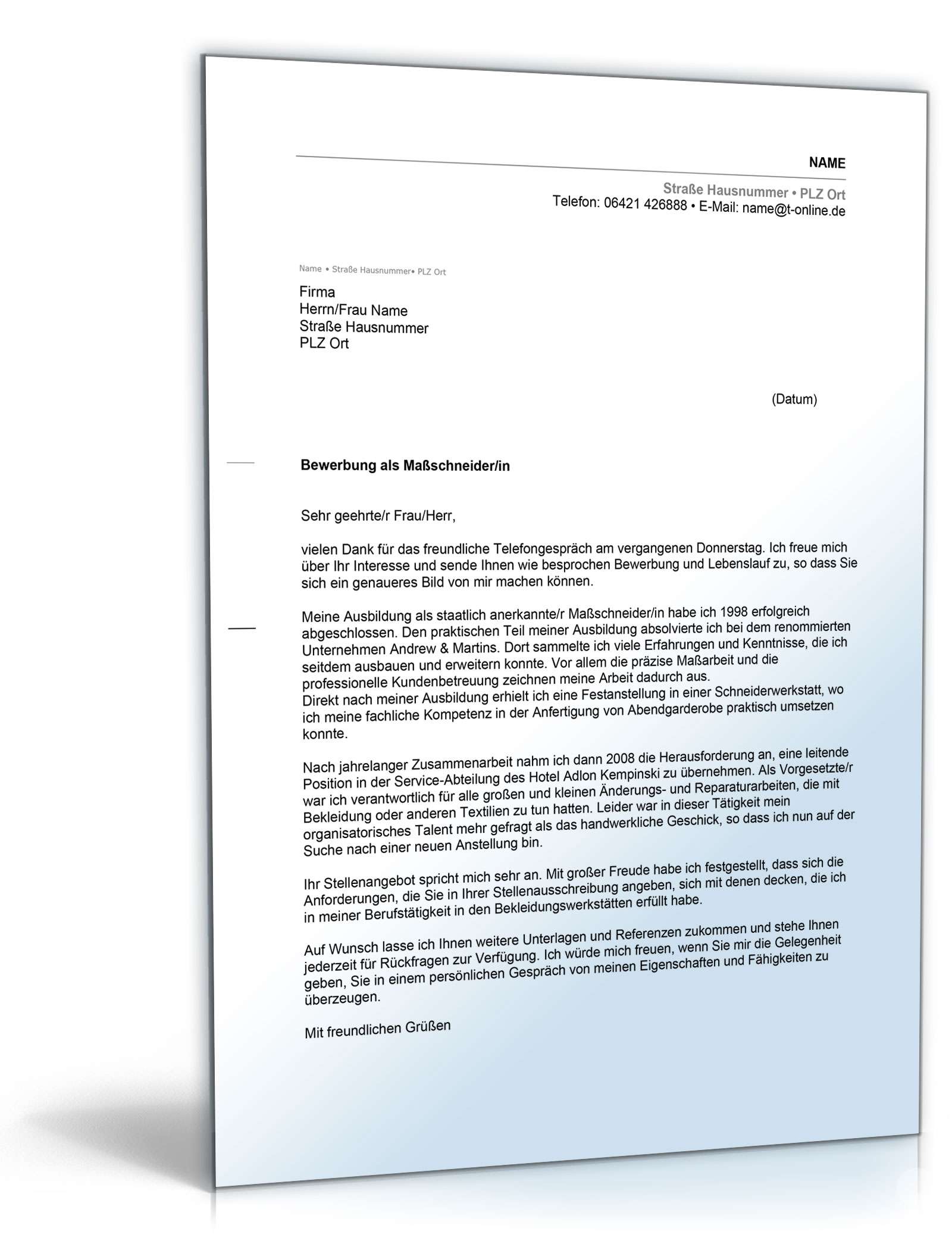 Anschreiben Bewerbung Schneider Excel