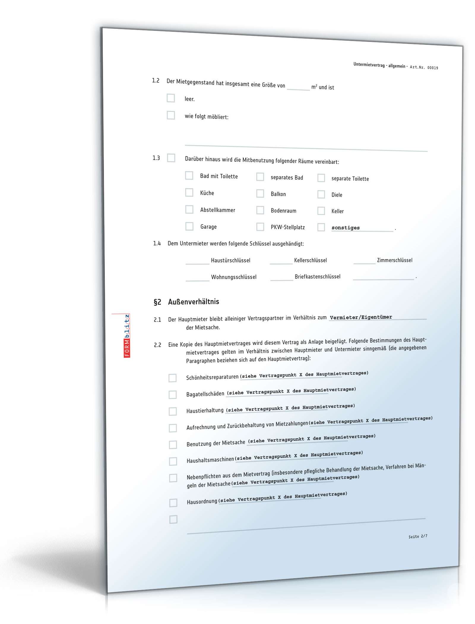 Untermietvertrag Wohnung PDF. Seite: 2