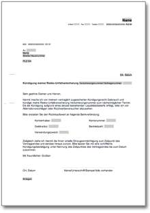 Kündigung Risikounfallversicherung Word