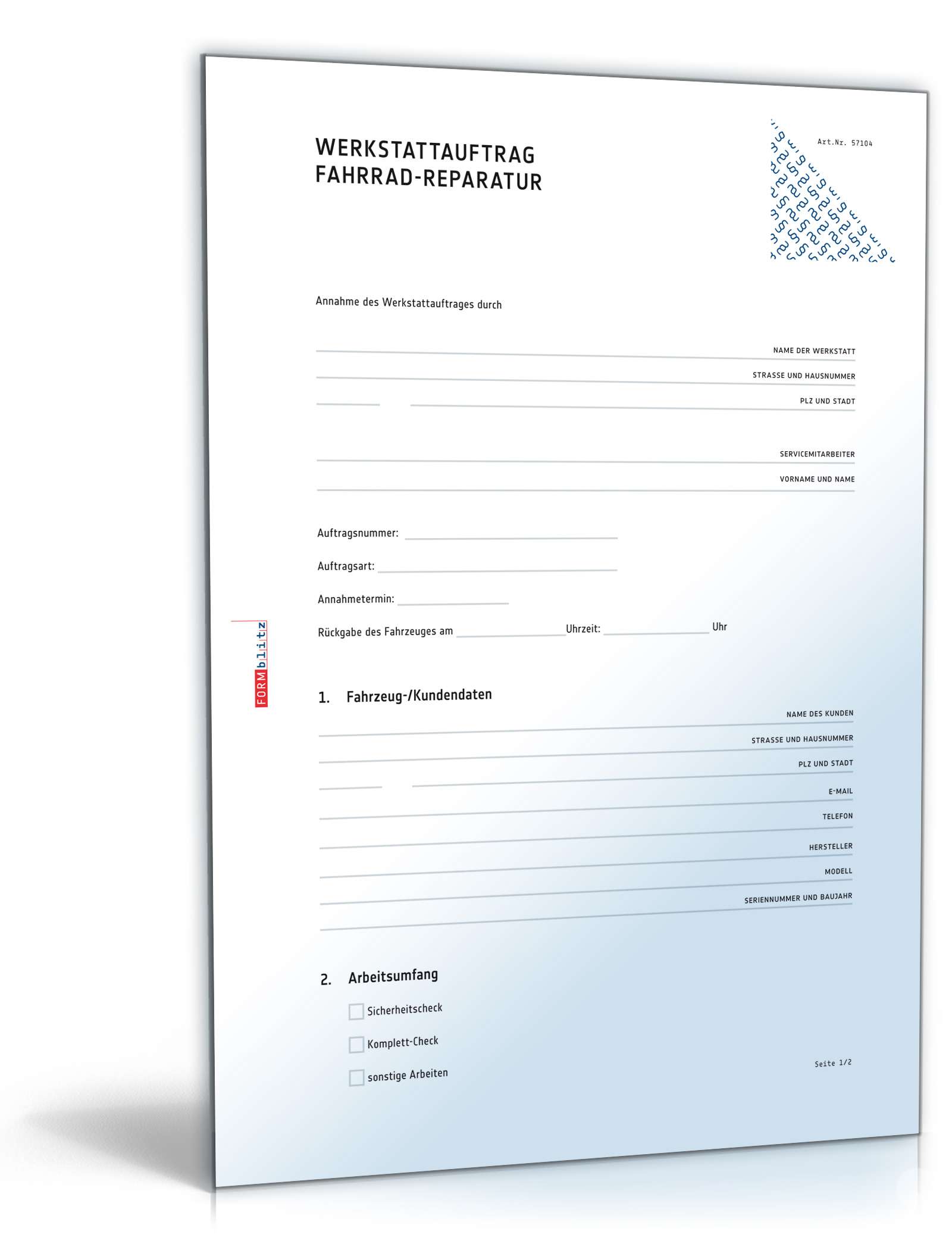 Werkstattauftrag Fahrrad-Reparatur PDF