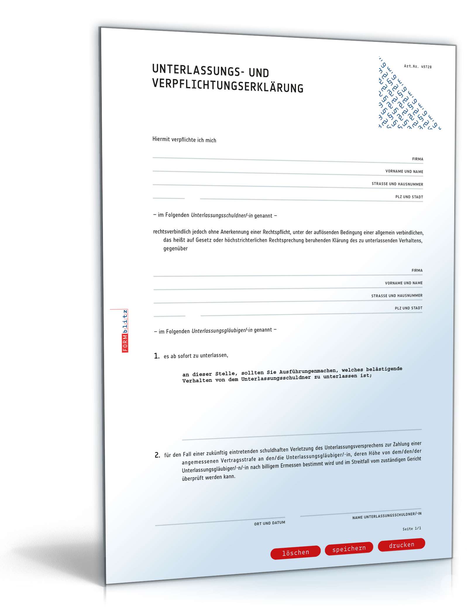 Unterlassungserklärung wegen Belästigung PDF