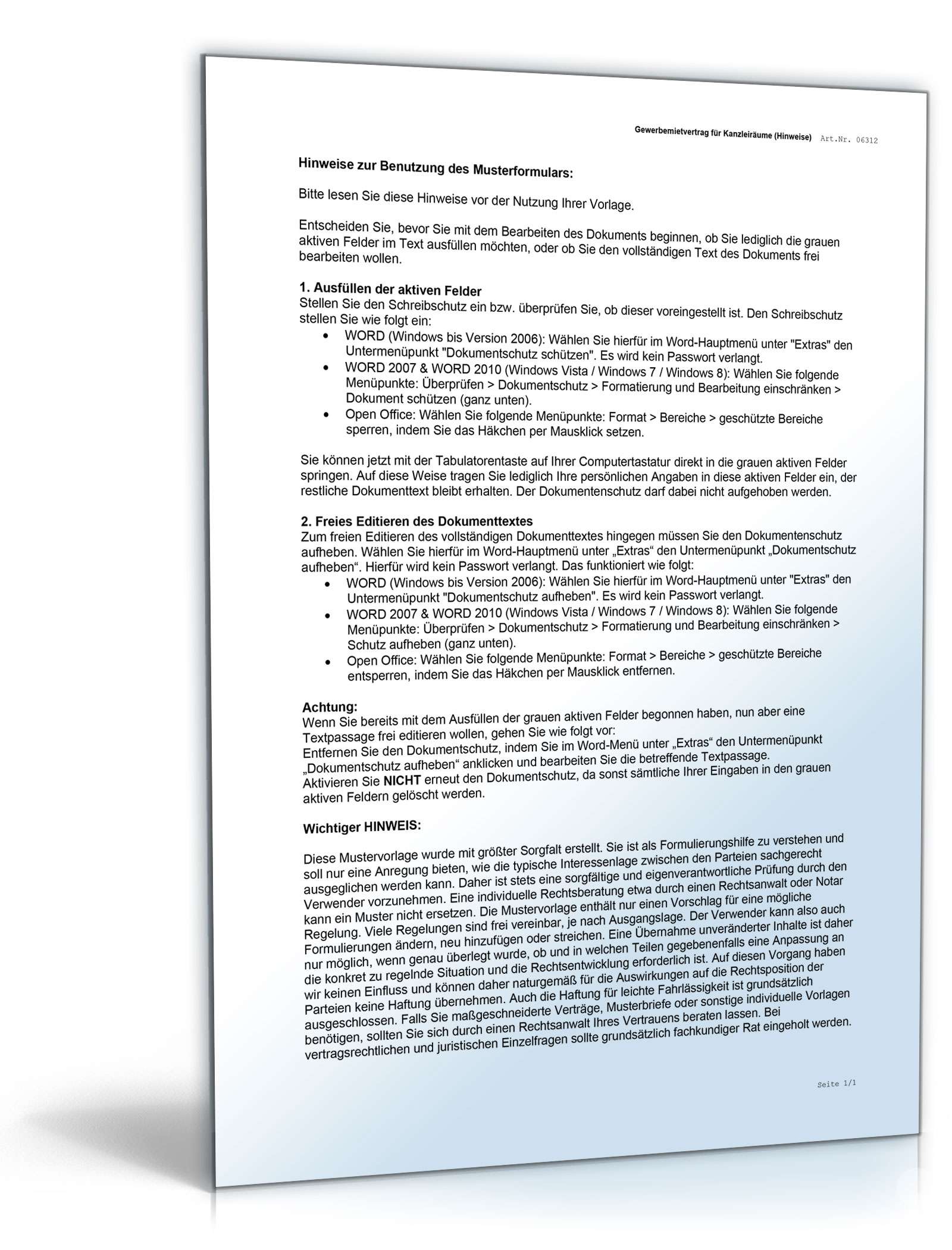 Gewerbemietvertrag Kanzleiräume Word. Seite: 17