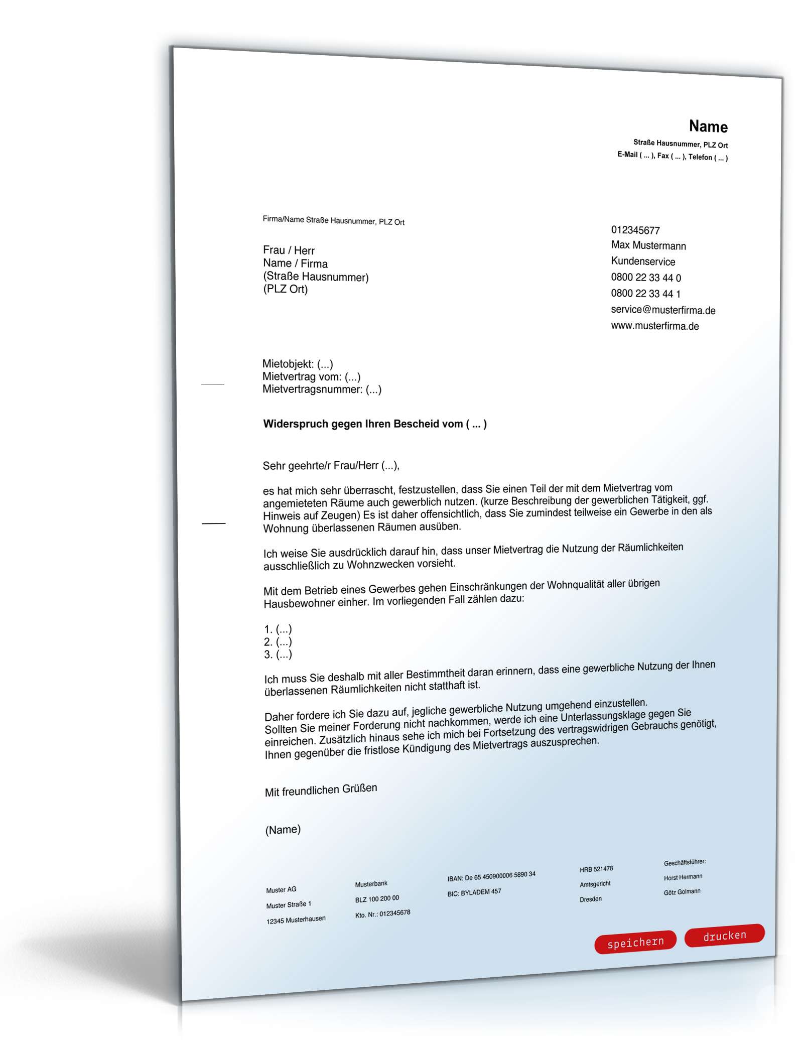 Abmahnung Mieter unerlaubte gewerbliche Nutzung Wohnräume