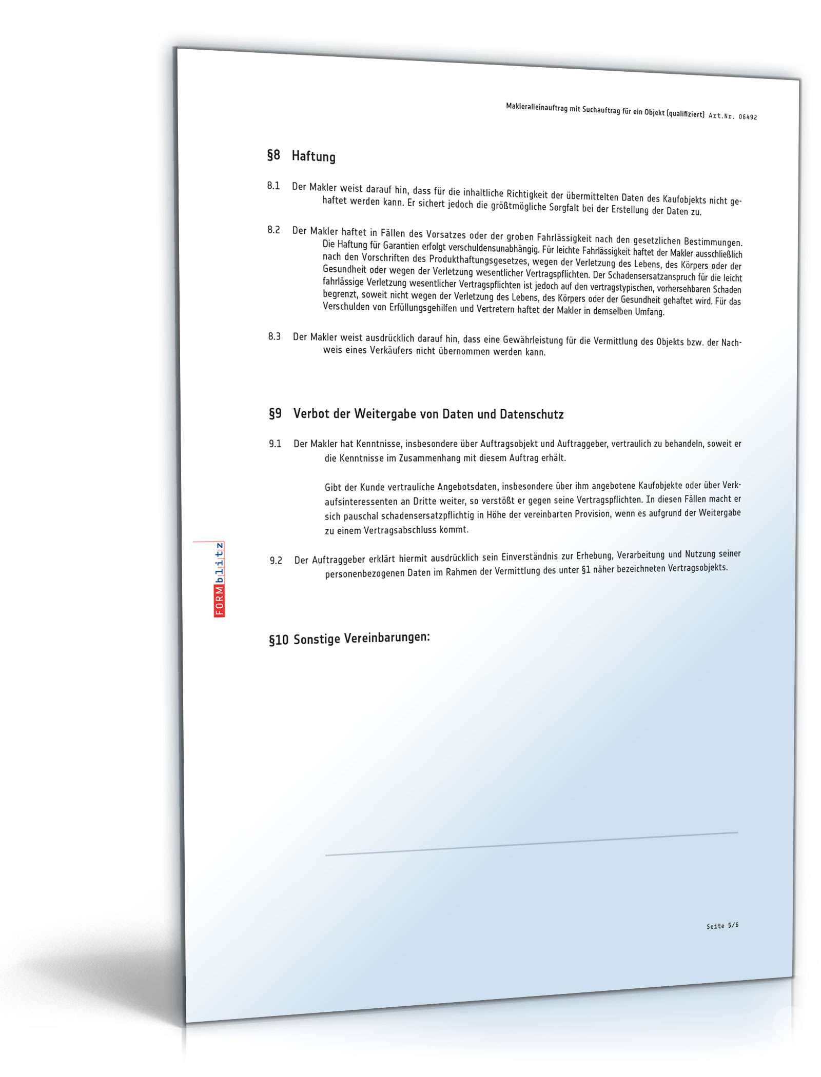 Qualifizierter Makleralleinauftrag Suchauftrag Kaufobjekt PDF. Seite: 5