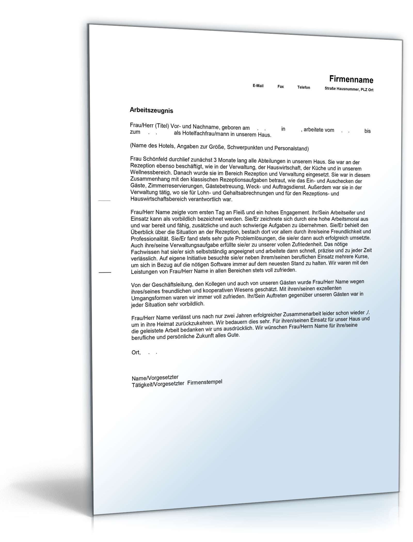 Arbeitszeugnis Hotelfachleute Excel. Seite: 5