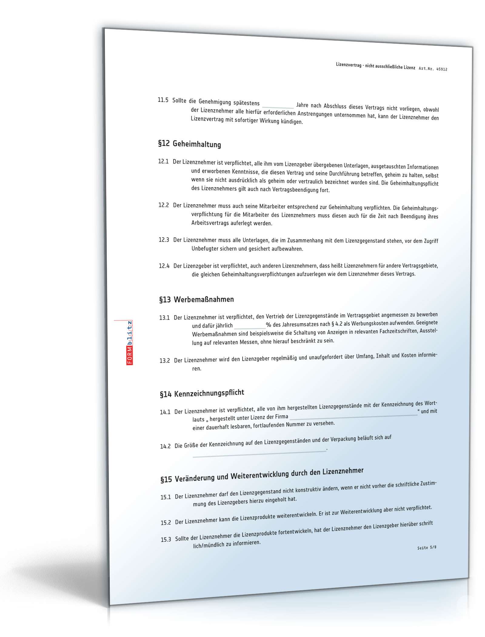Lizenzvertrag nicht ausschließliche Lizenz PDF. Seite: 5