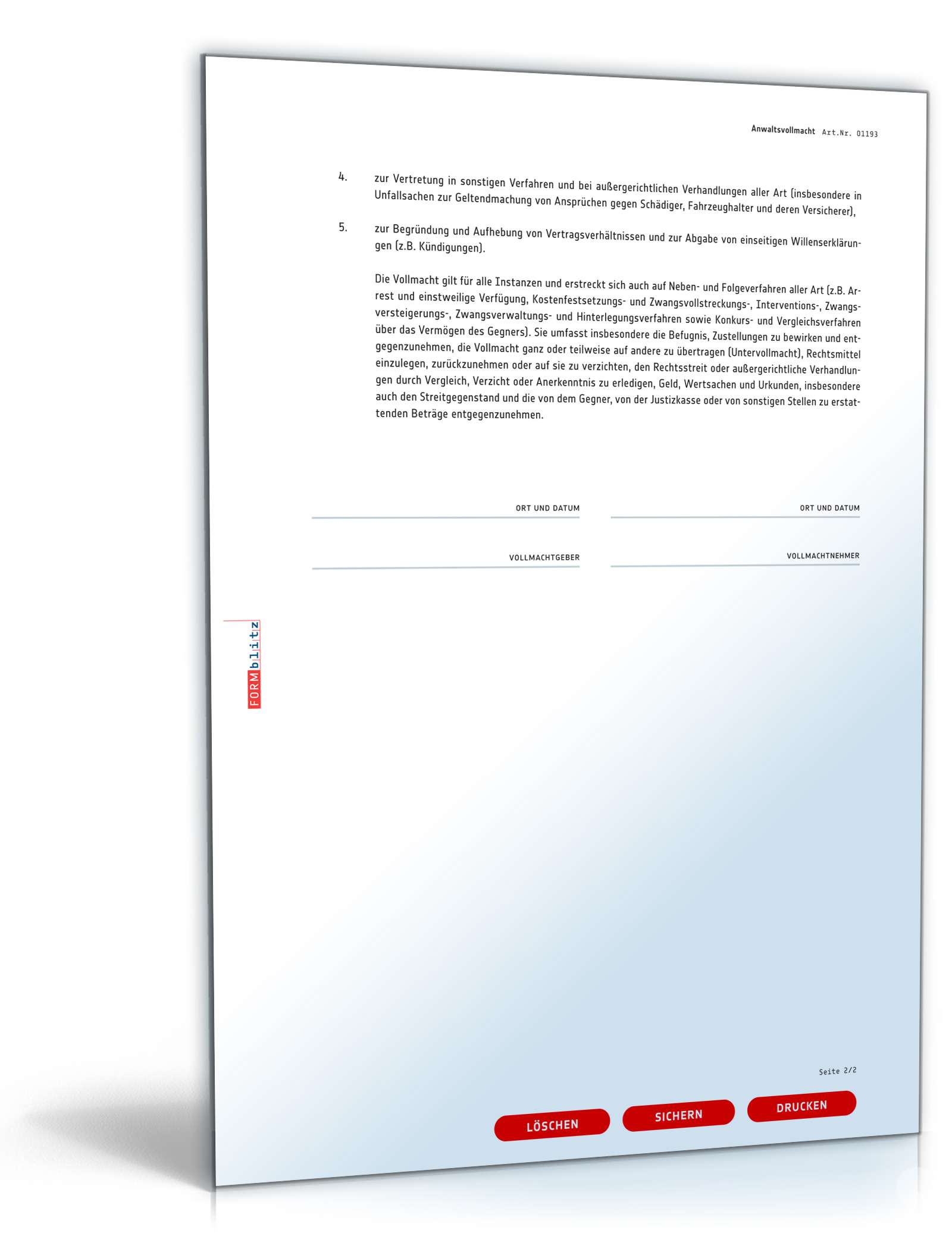 Vollmacht für einen Anwalt PDF. Seite: 2