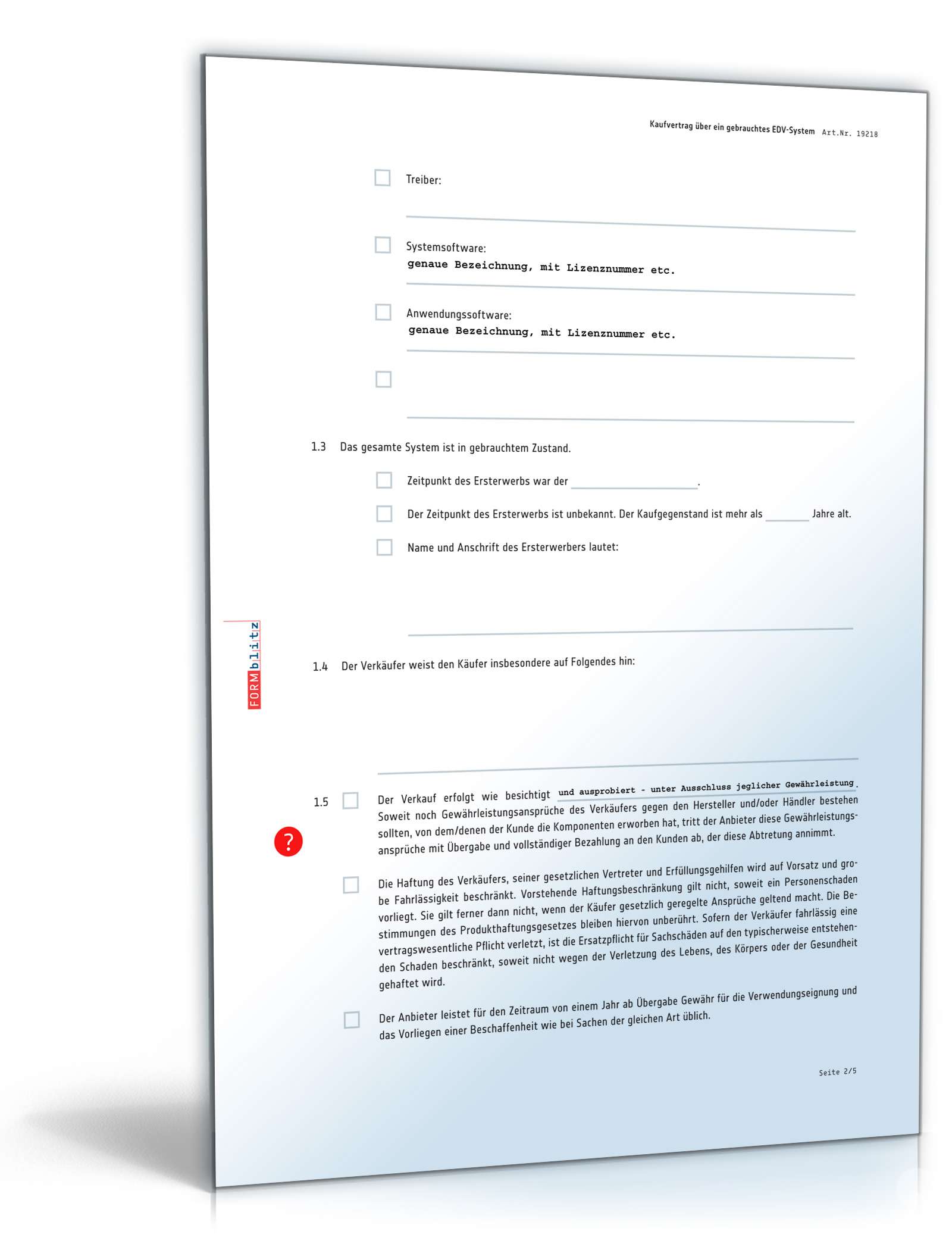 Kaufvertrag gebrauchtes EDV-System PDF. Seite: 2