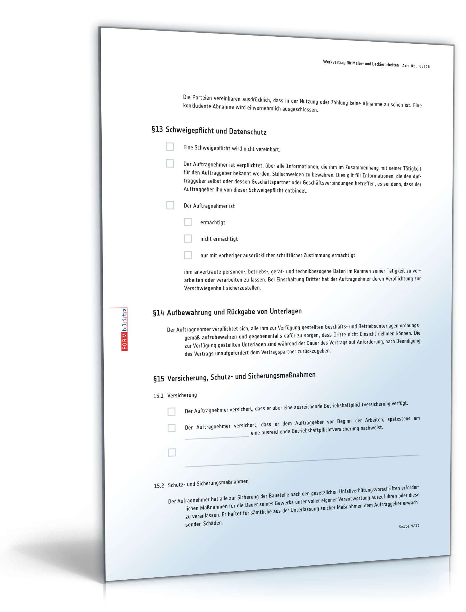 Werkvertrag Maler- und Lackierarbeiten PDF. Seite: 9