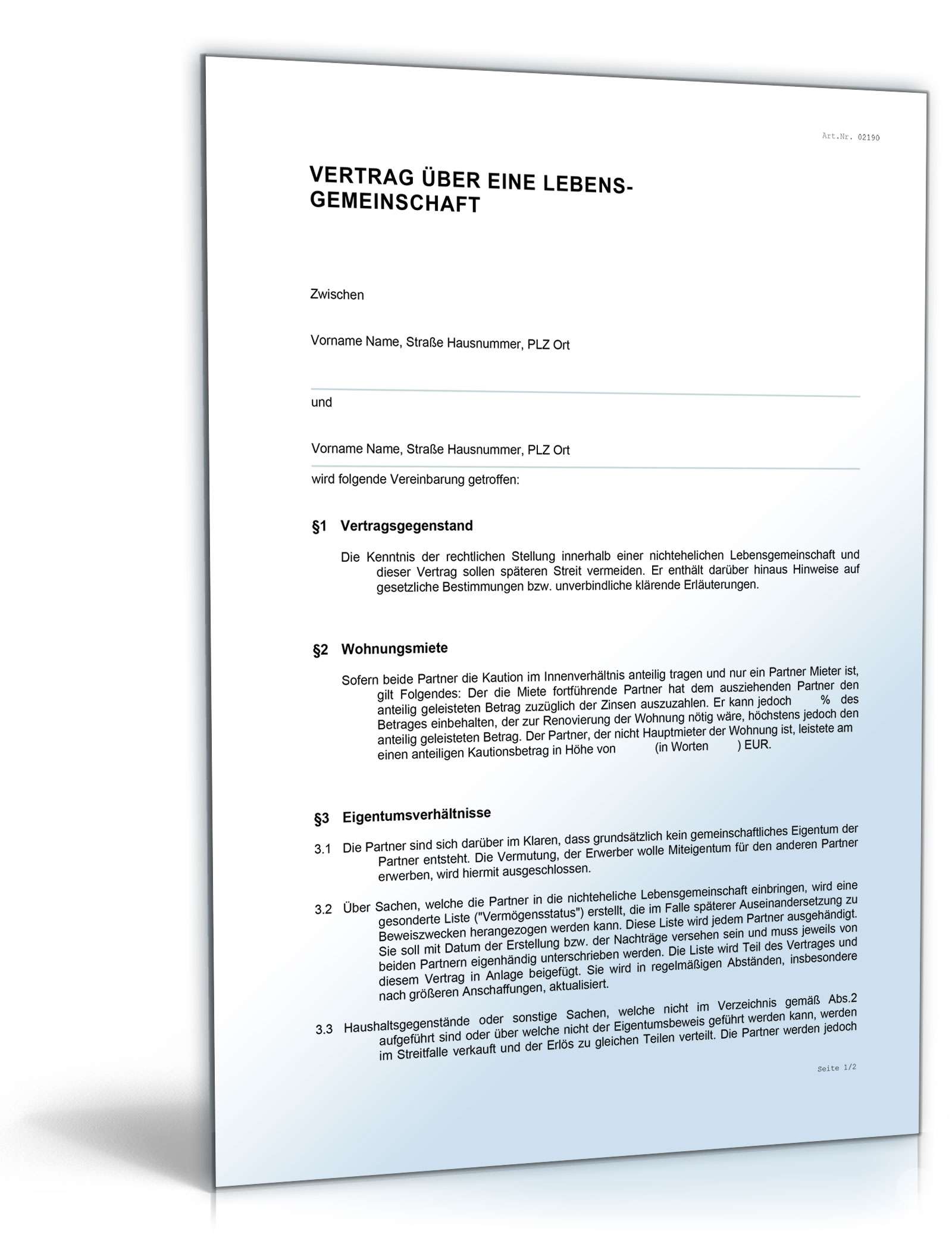 Vertrag nichteheliche Lebensgemeinschaft Word