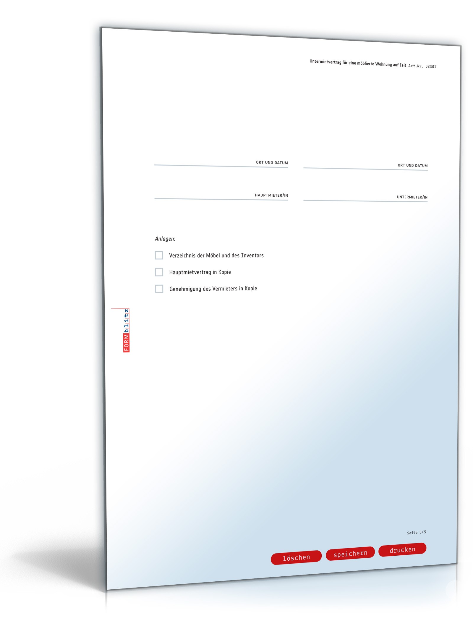 Befristeter Untermietvertrag möblierte Wohnung PDF. Seite: 5