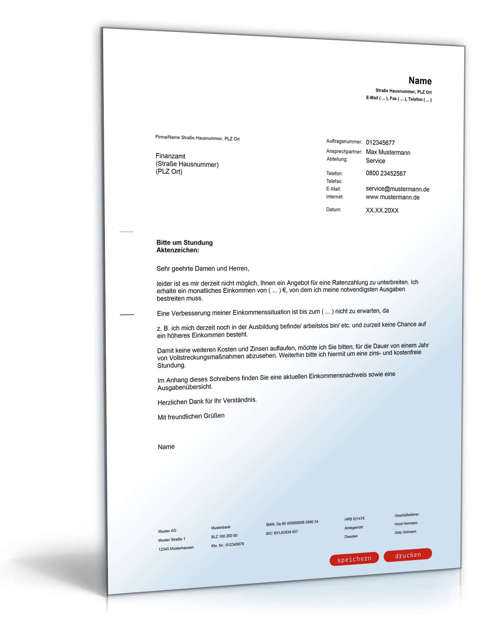 Bitte um Stundung PDF