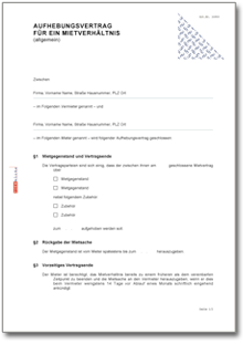 Aufhebungsvertrag Mietvertrag Gegenstand Word