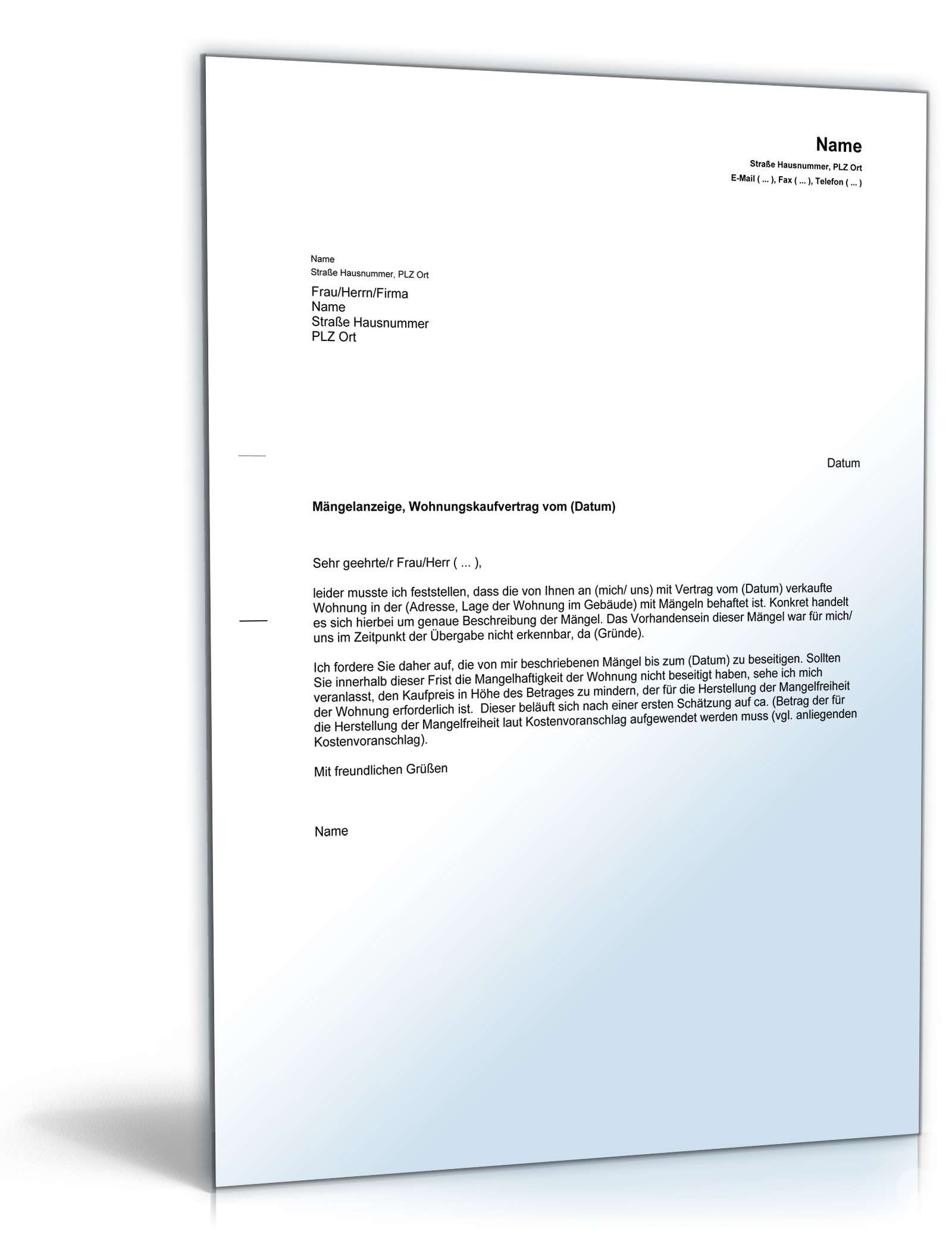 Mängelanzeige gegenüber Verkäufer PDF