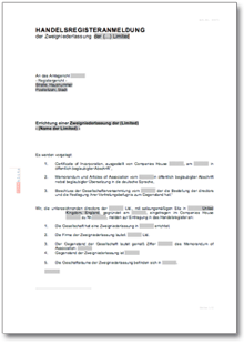 Handelsregisteranmeldung  Zweigniederlassung Limited Word