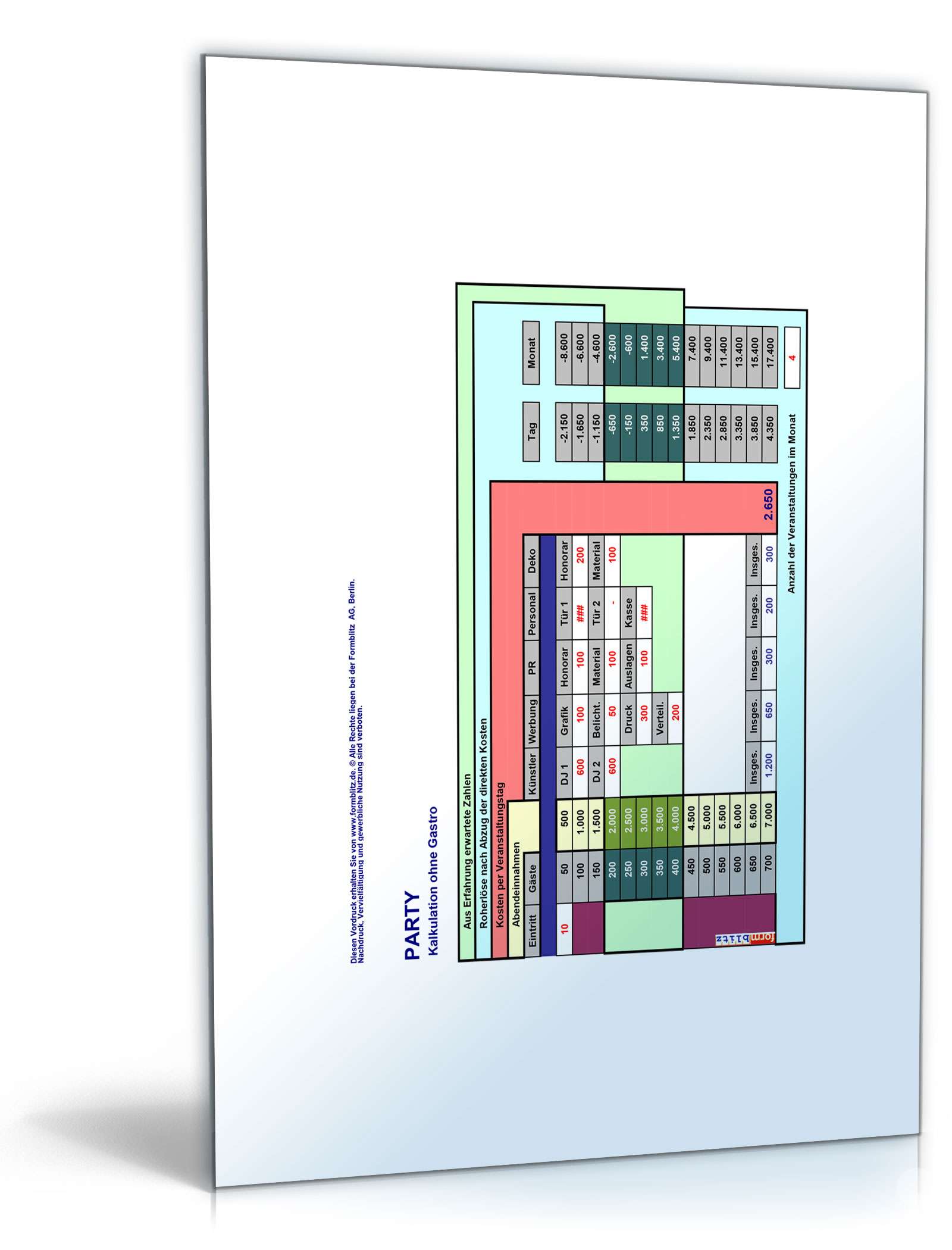 Kalkulation Veranstaltung Excel
