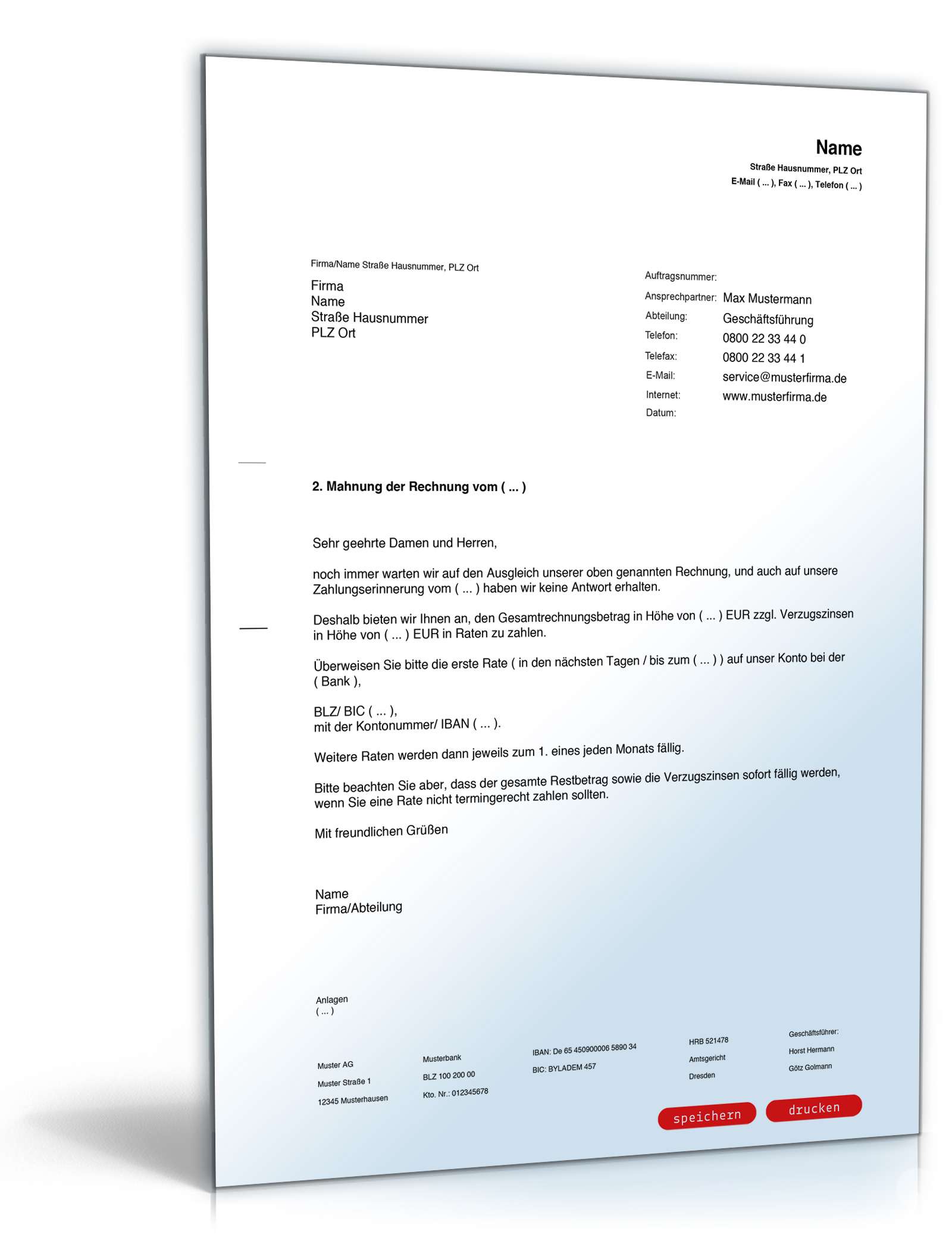 2. Mahnung mit dem Angebot von Ratenzahlung PDF