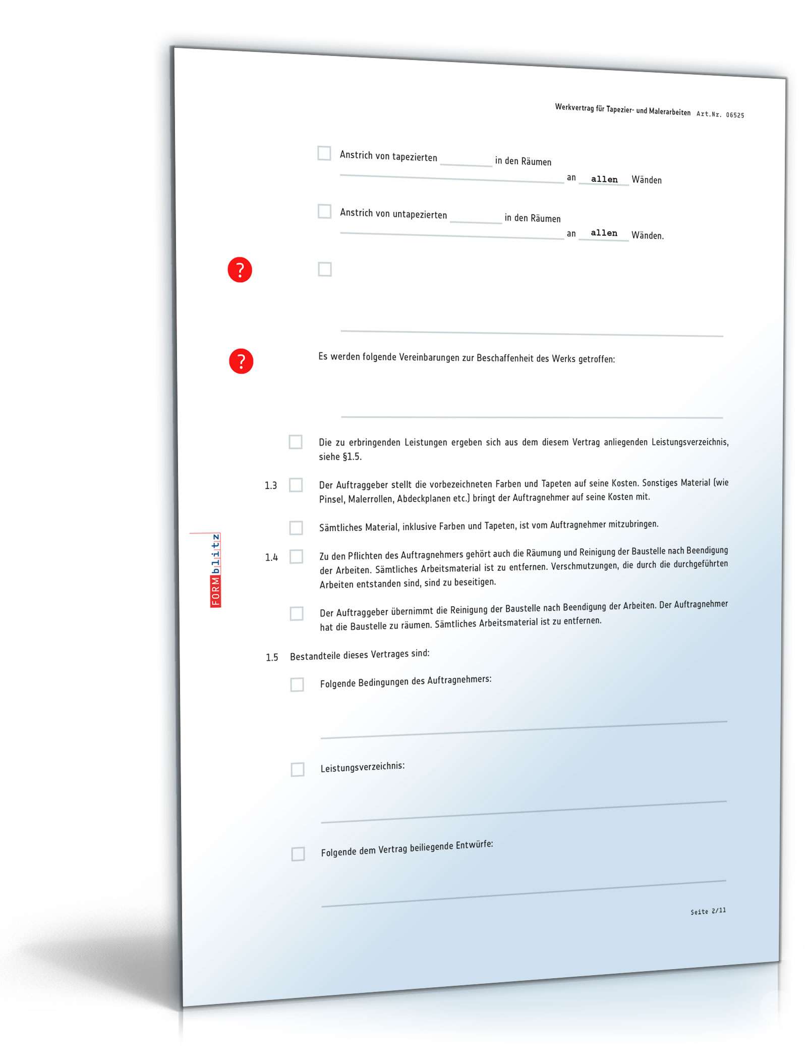 Werkvertrag Tapezier- und Malerarbeiten PDF. Seite: 2