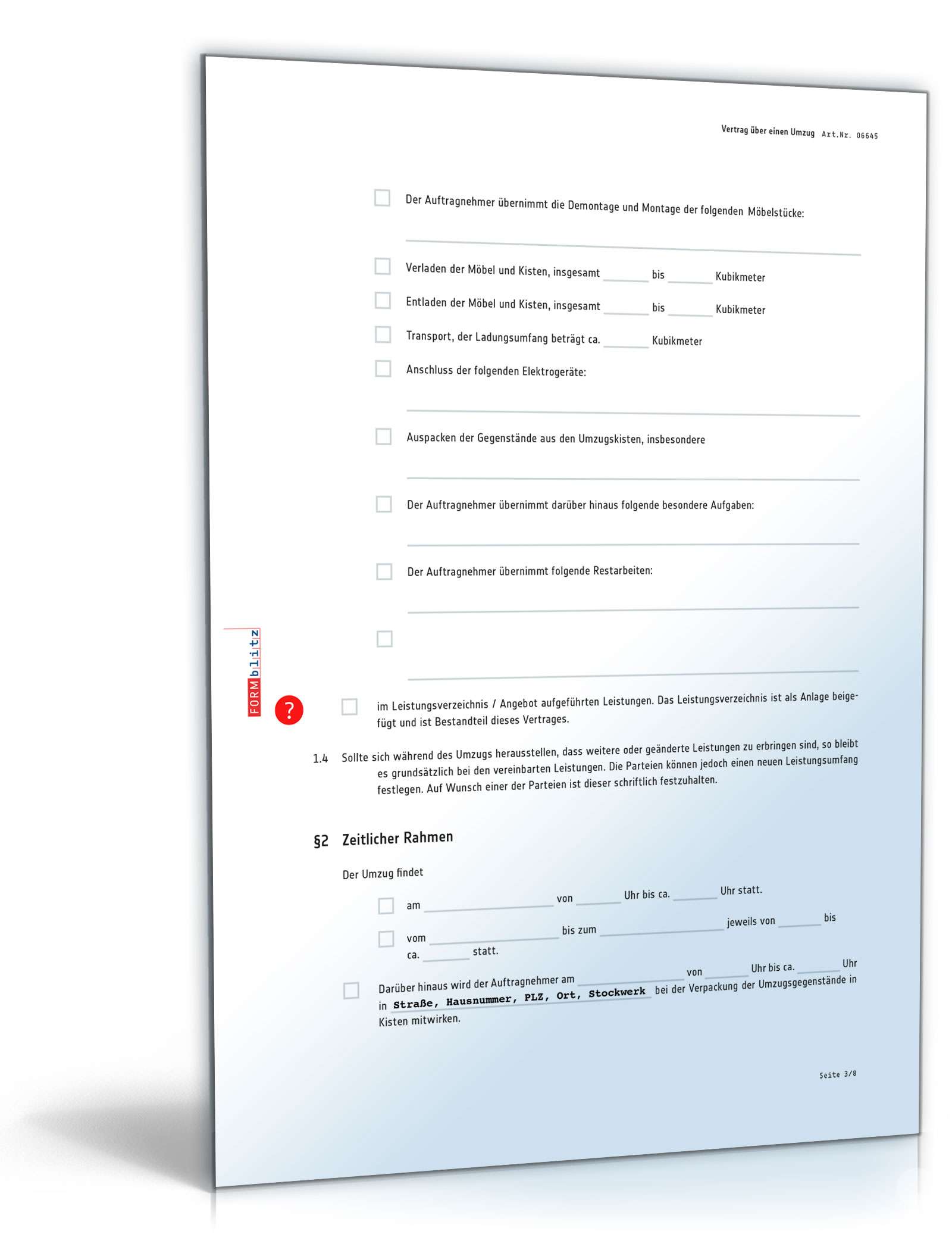 Umzugsvertrag PDF. Seite: 3