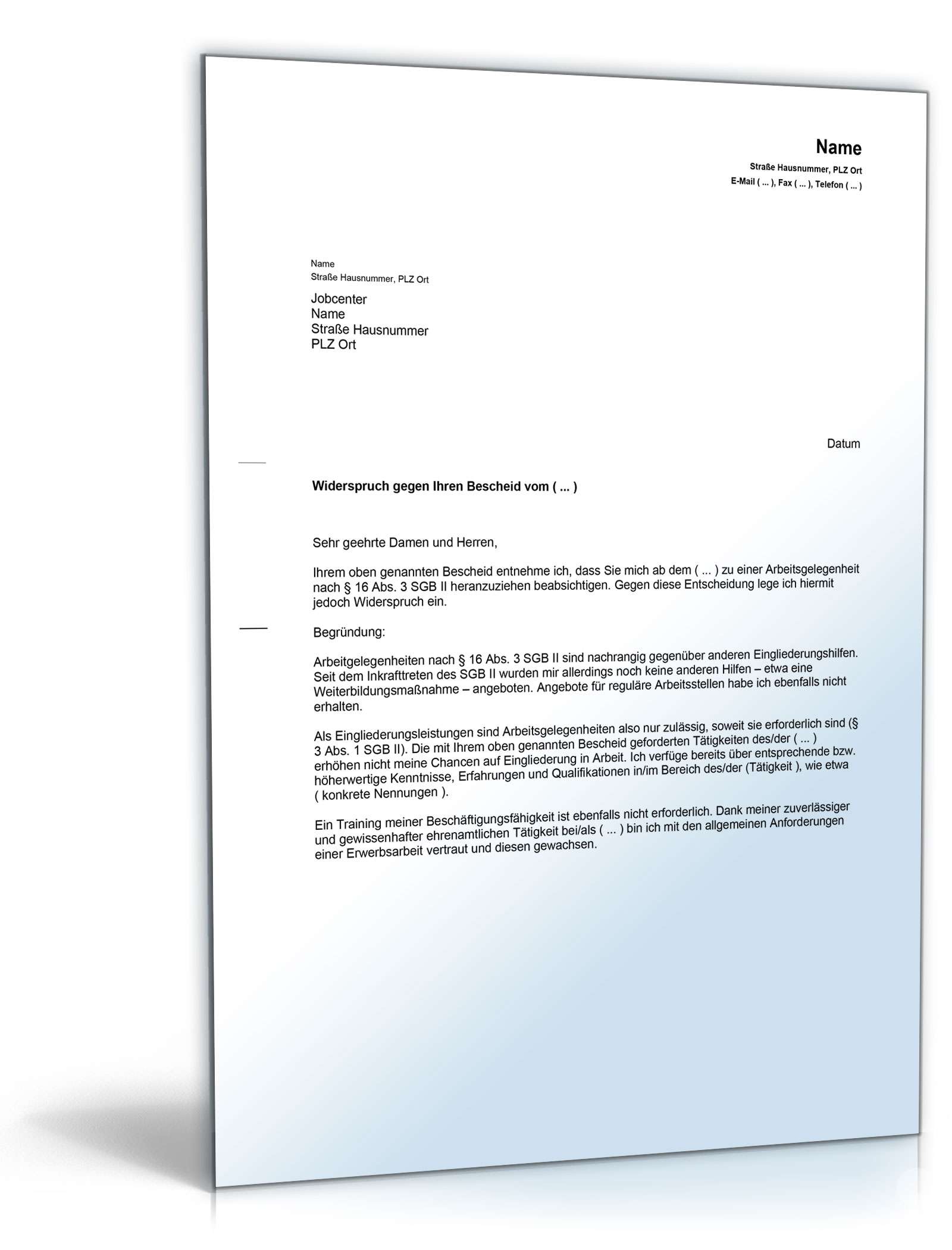 Widerspruch Verpflichtung 1-Euro-Job PDF