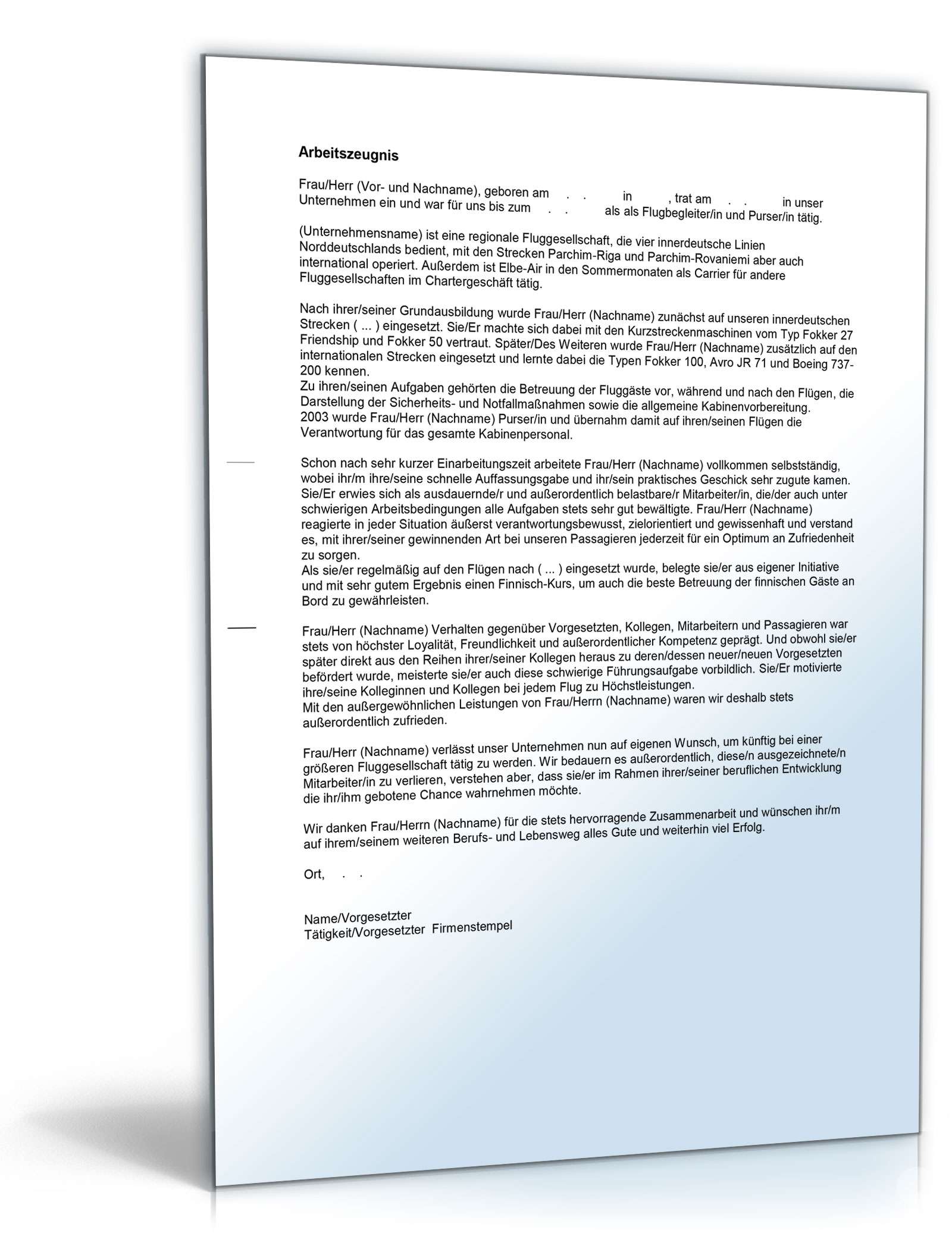 Arbeitszeugnis Flugbegleiter Excel. Seite: 4