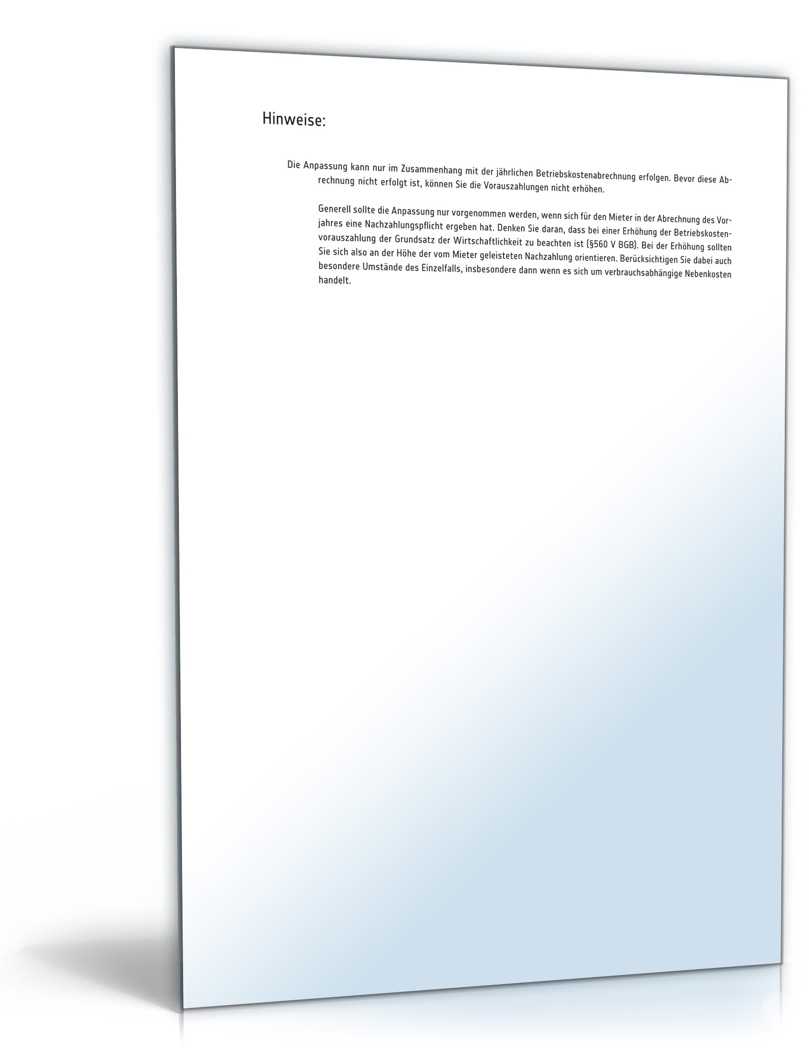 Anpassung Betriebskostenvorauszahlung PDF. Seite: 2