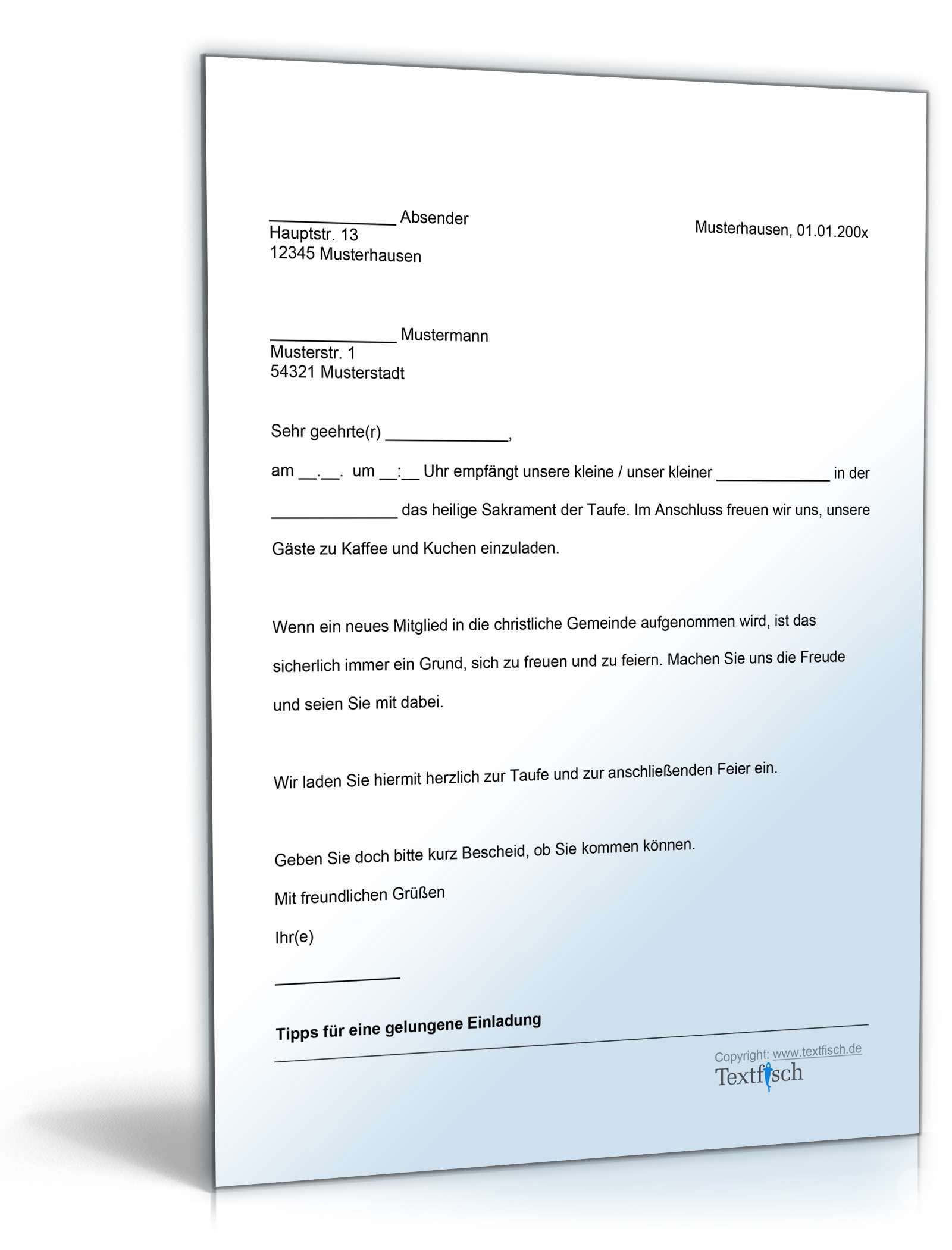 Einladung Taufe Word. Seite: 2