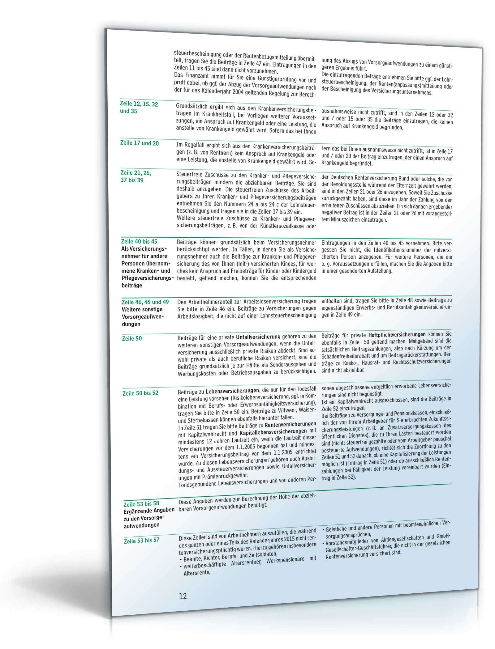 Anleitung zur Einkommensteuererklärung 2015 PDF. Seite: 12
