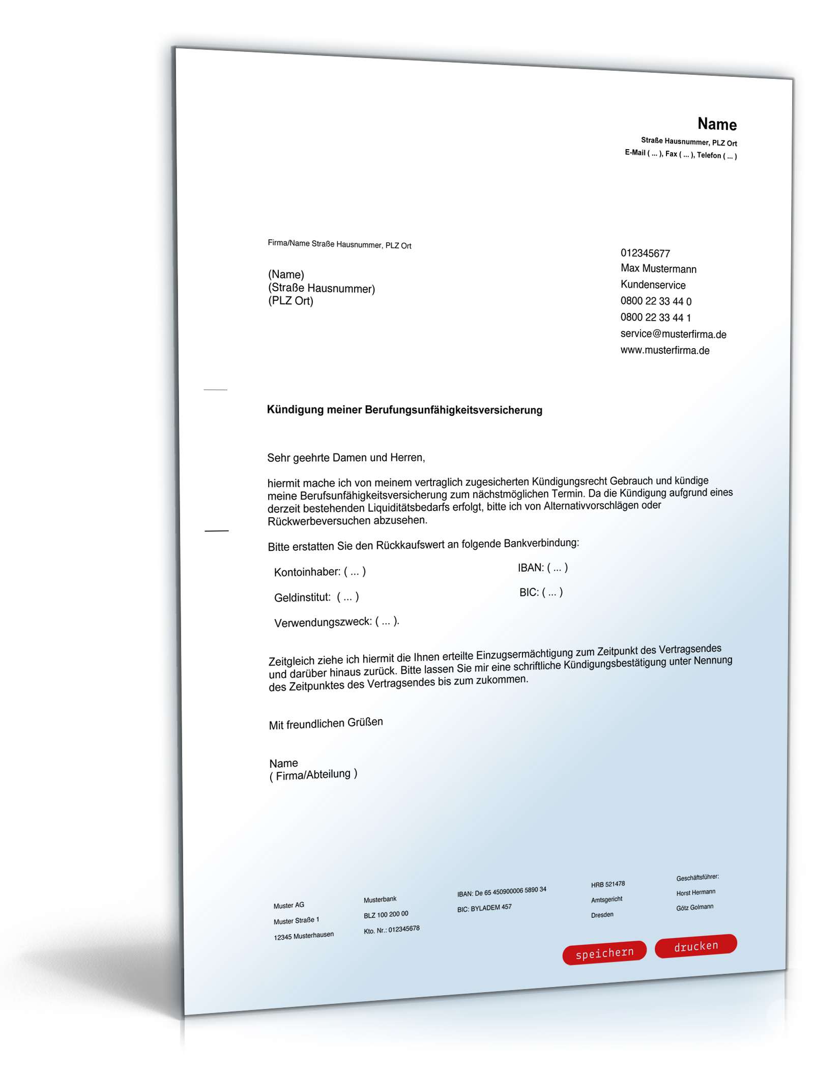 Kündigung Berufsunfähigkeitsversicherung PDF