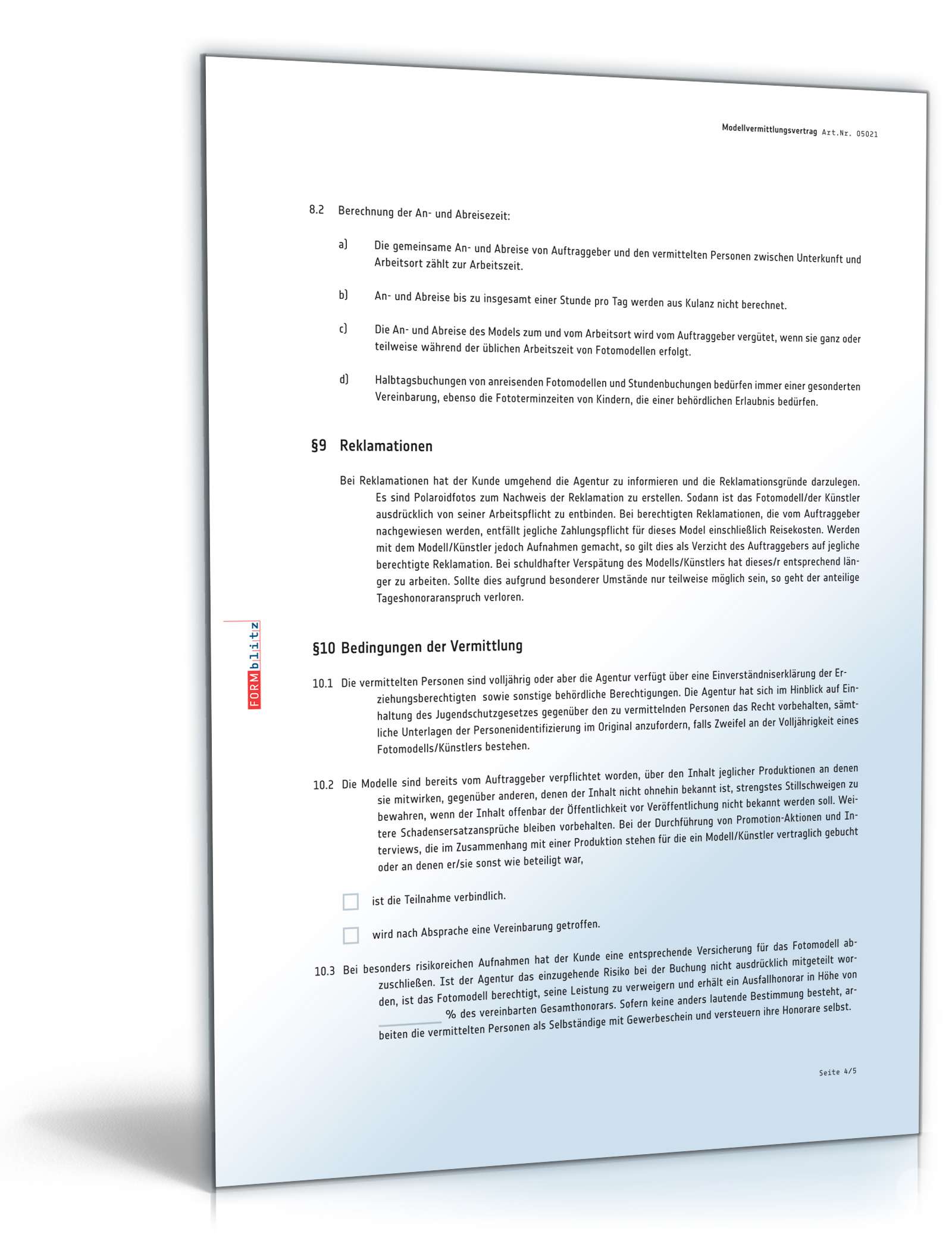 Modellvermittlungsvertrag PDF. Seite: 4