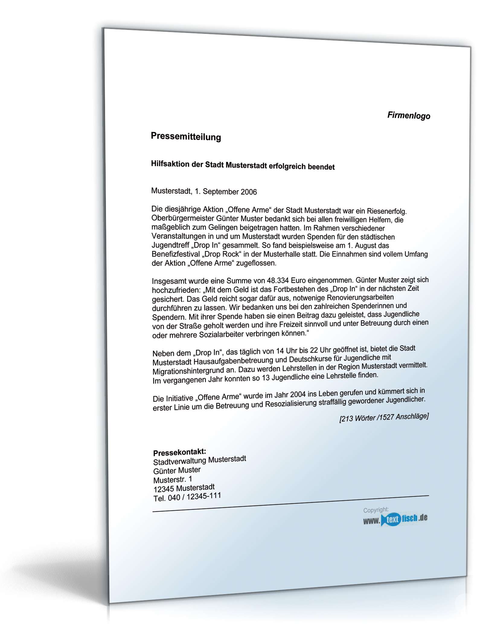 Pressemitteilung Ergebnisbericht einer Hilfsaktion in einer Stadt