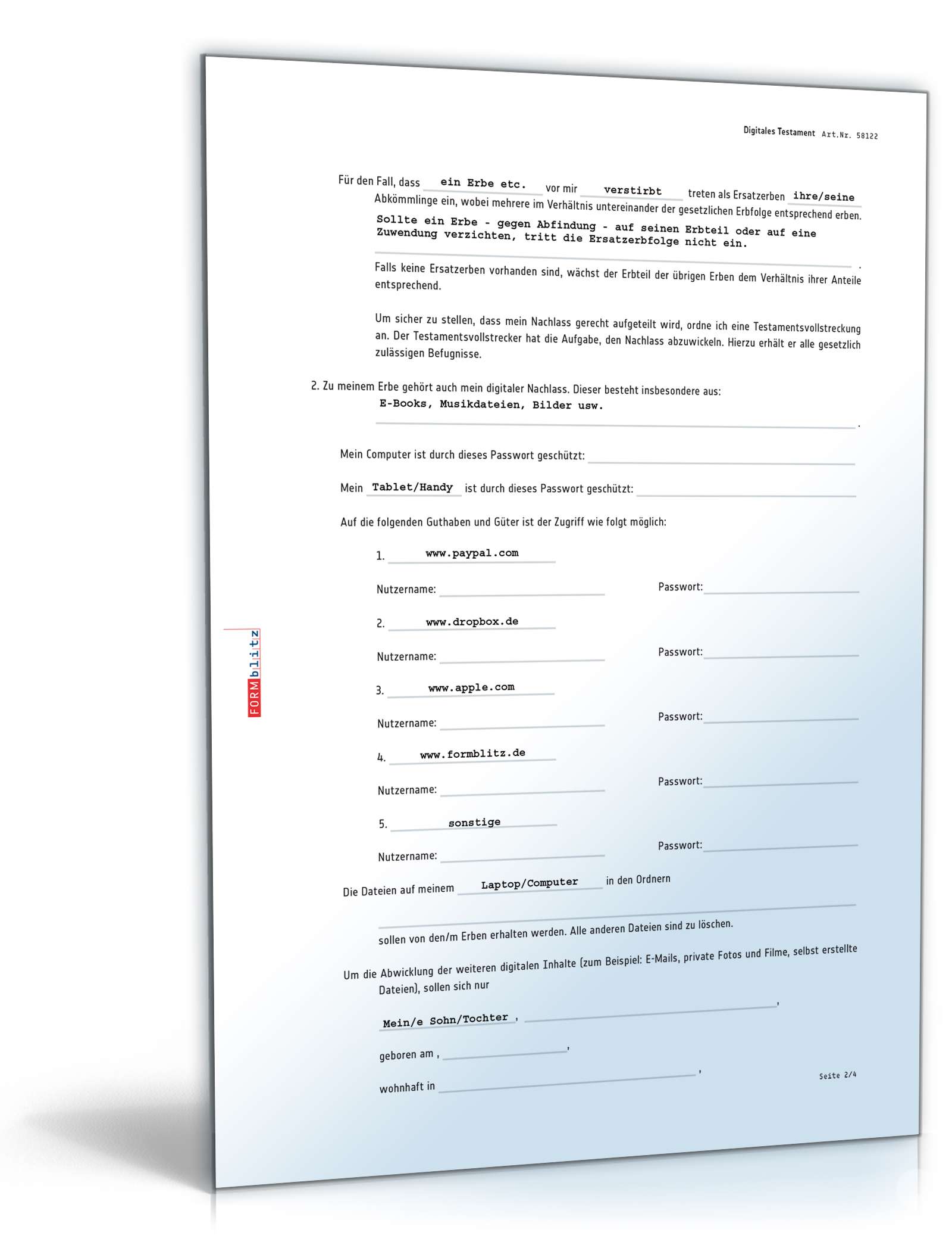 Digitales Testament plus Ratgeber Excel. Seite: 3
