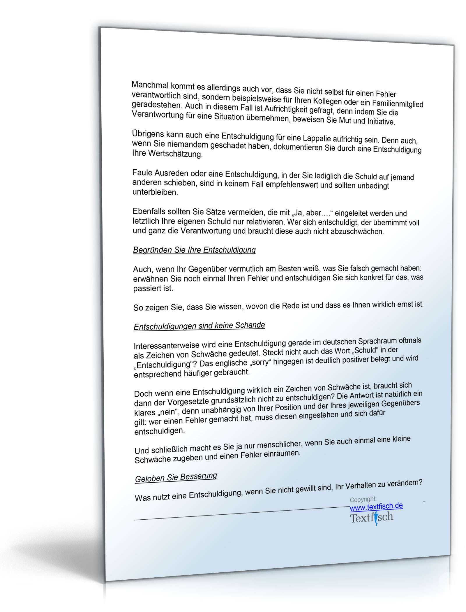 Entschuldigung verspätete Lieferung Produkt Word. Seite: 4