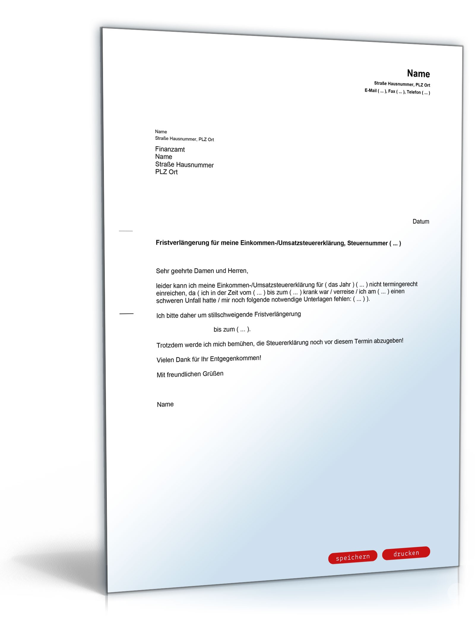 Fristverlängerung für die Steuererklärung PDF