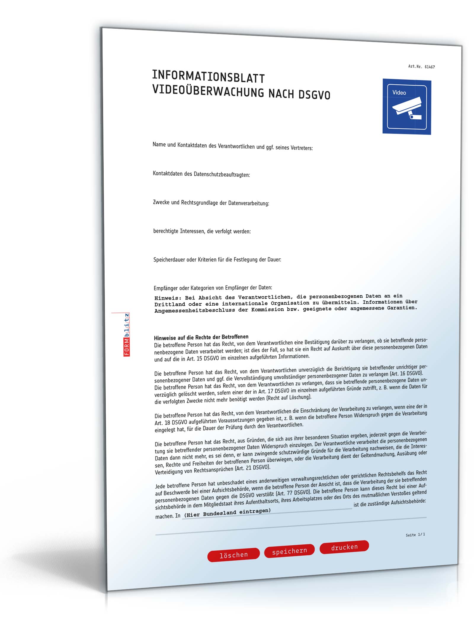 Informationsblatt Videoüberwachung nach DSGVO PDF