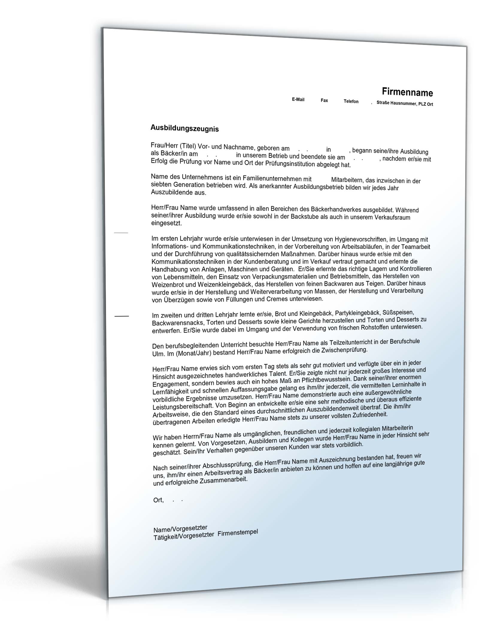 Ausbildungszeugnis Bcker: Muster zum Download Ausbildungszeugnis Bcker: Muster zum Download