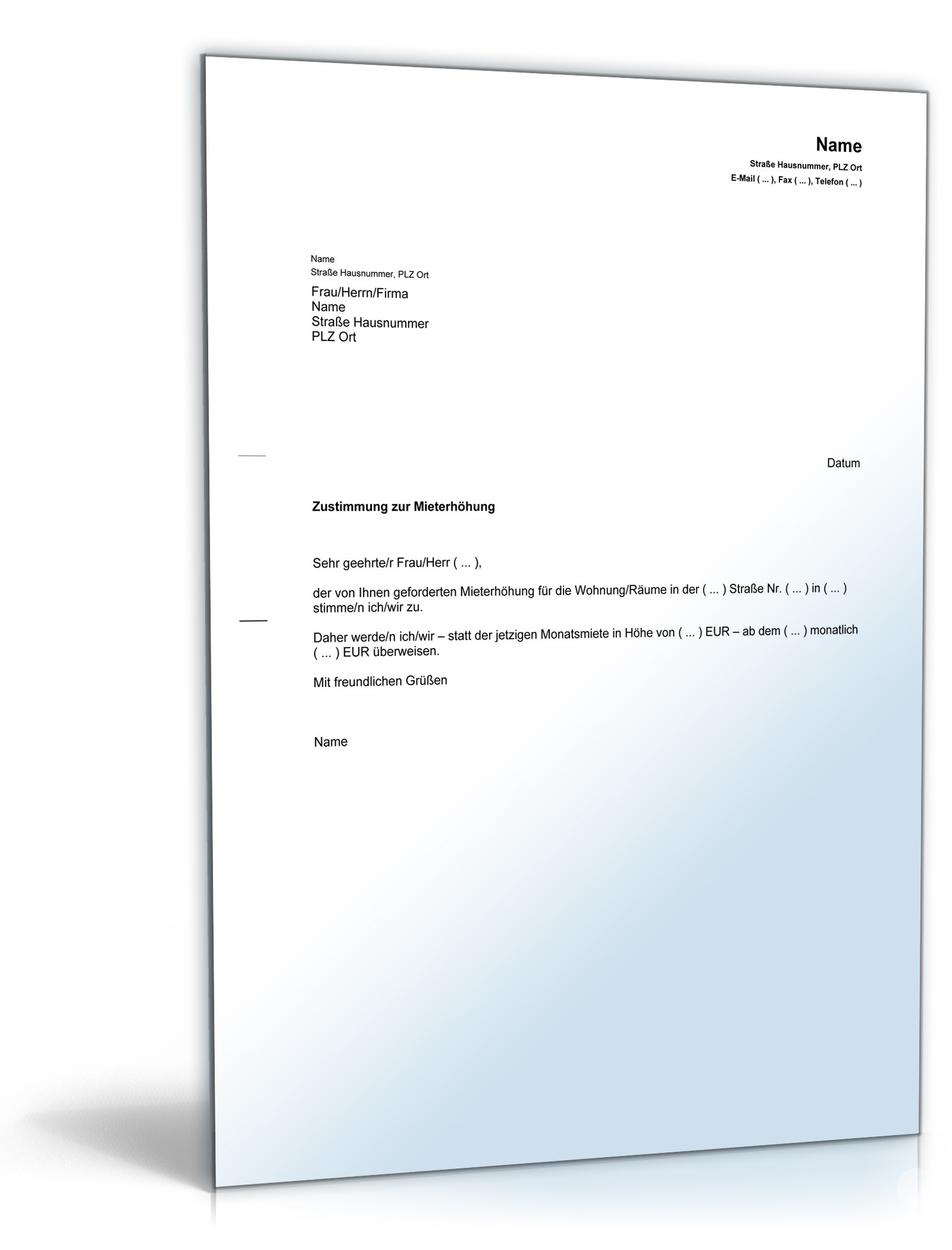 Zustimmung zur Mieterhöhung PDF