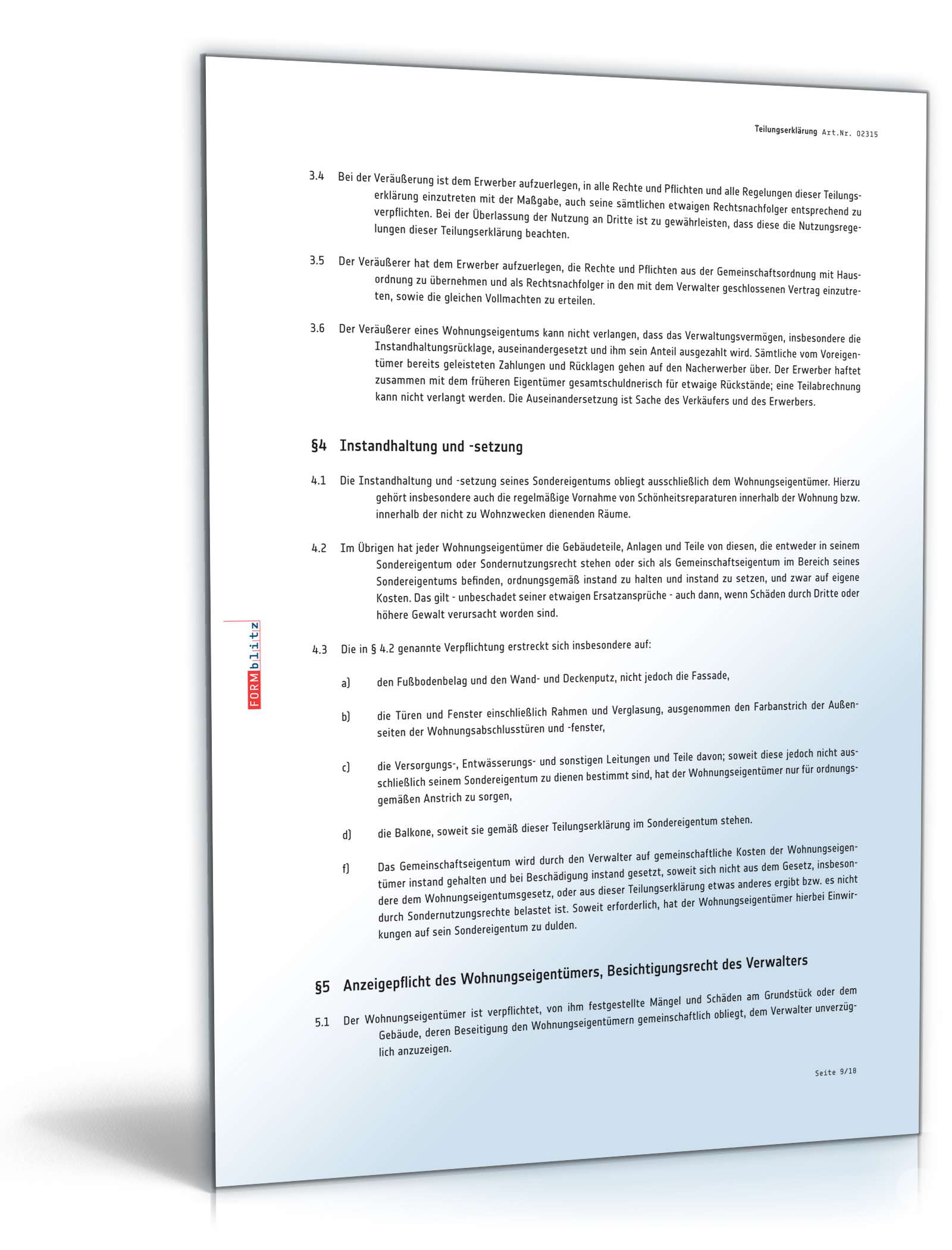 Teilungserklärung Wohnungseigentum PDF. Seite: 9