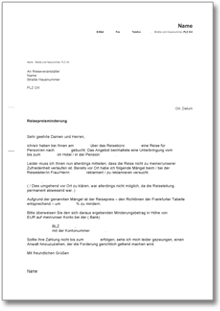 Beschwerde über eine Reise mit Preisminderung Word
