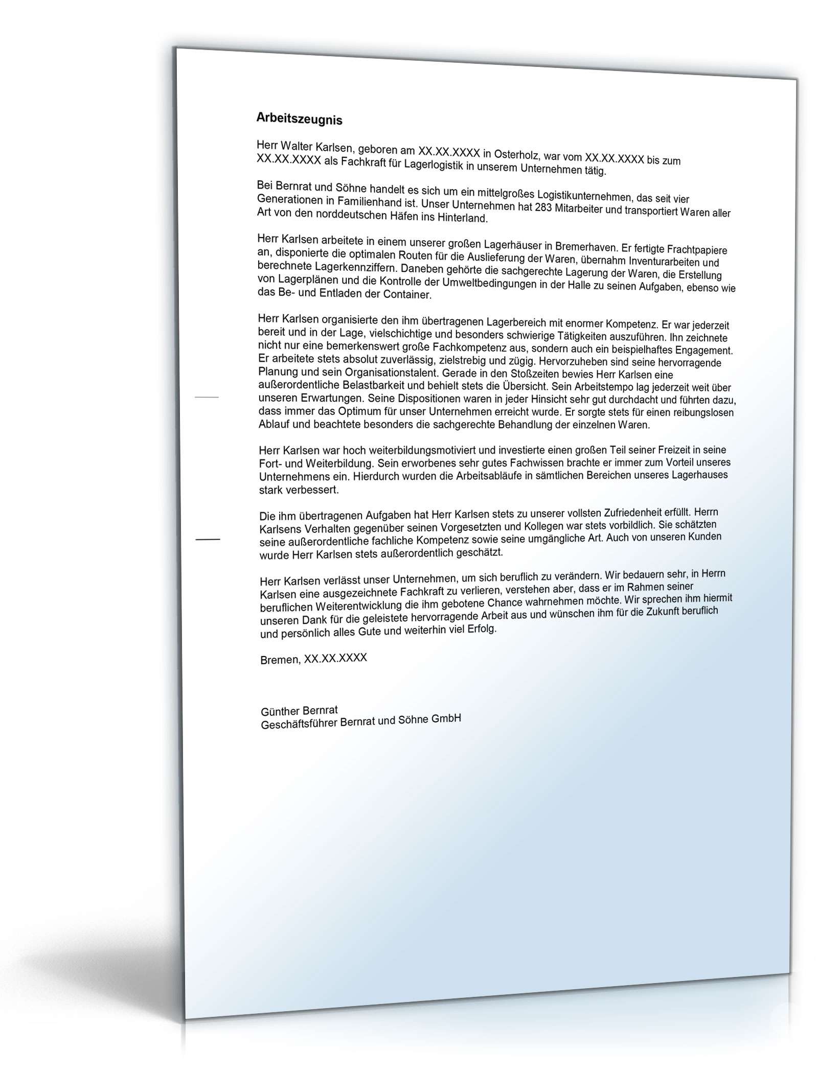 Arbeitszeugnis Fachkraft Lagerlogistik Excel. Seite: 3