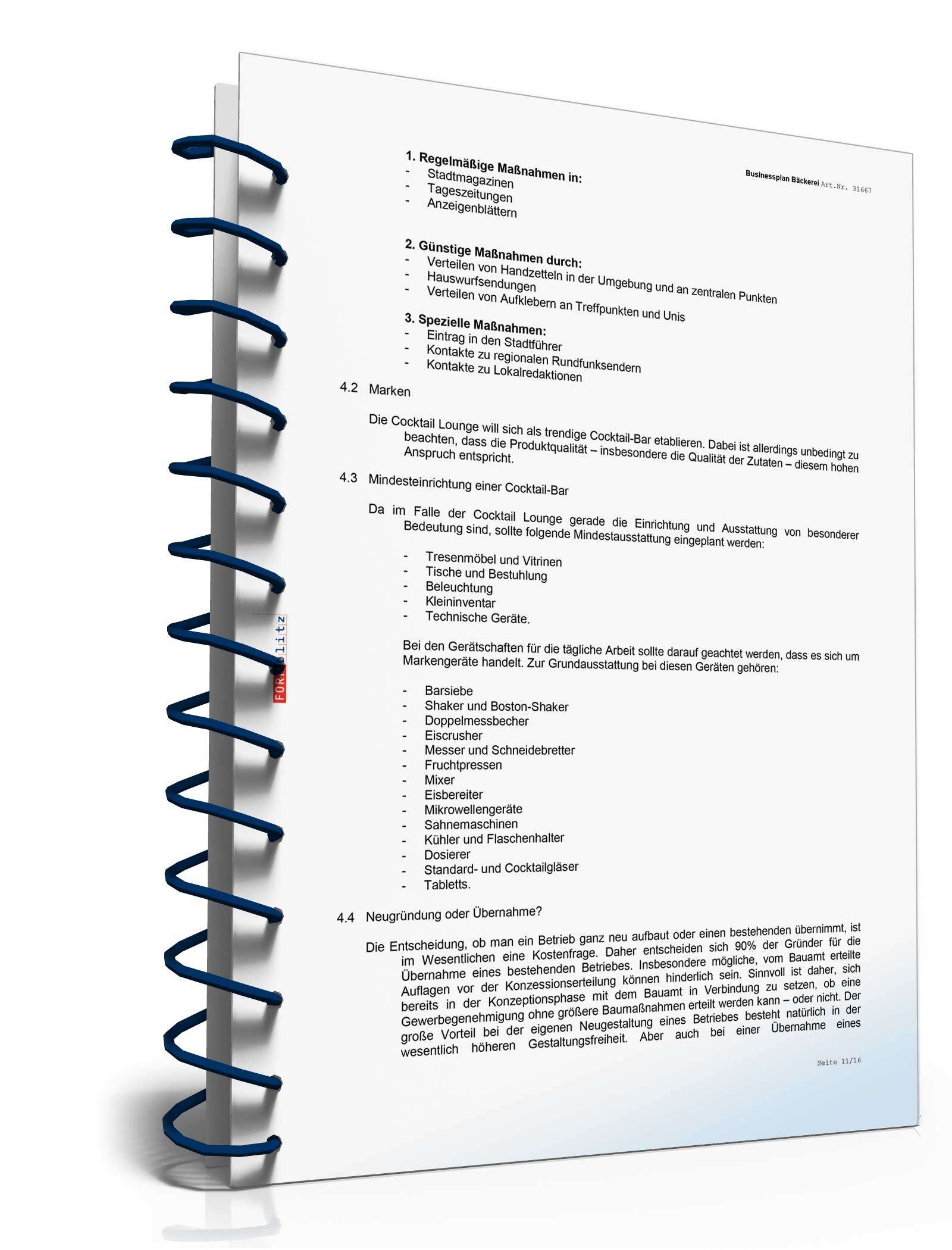 Businessplan Cocktailbar Excel. Seite: 11