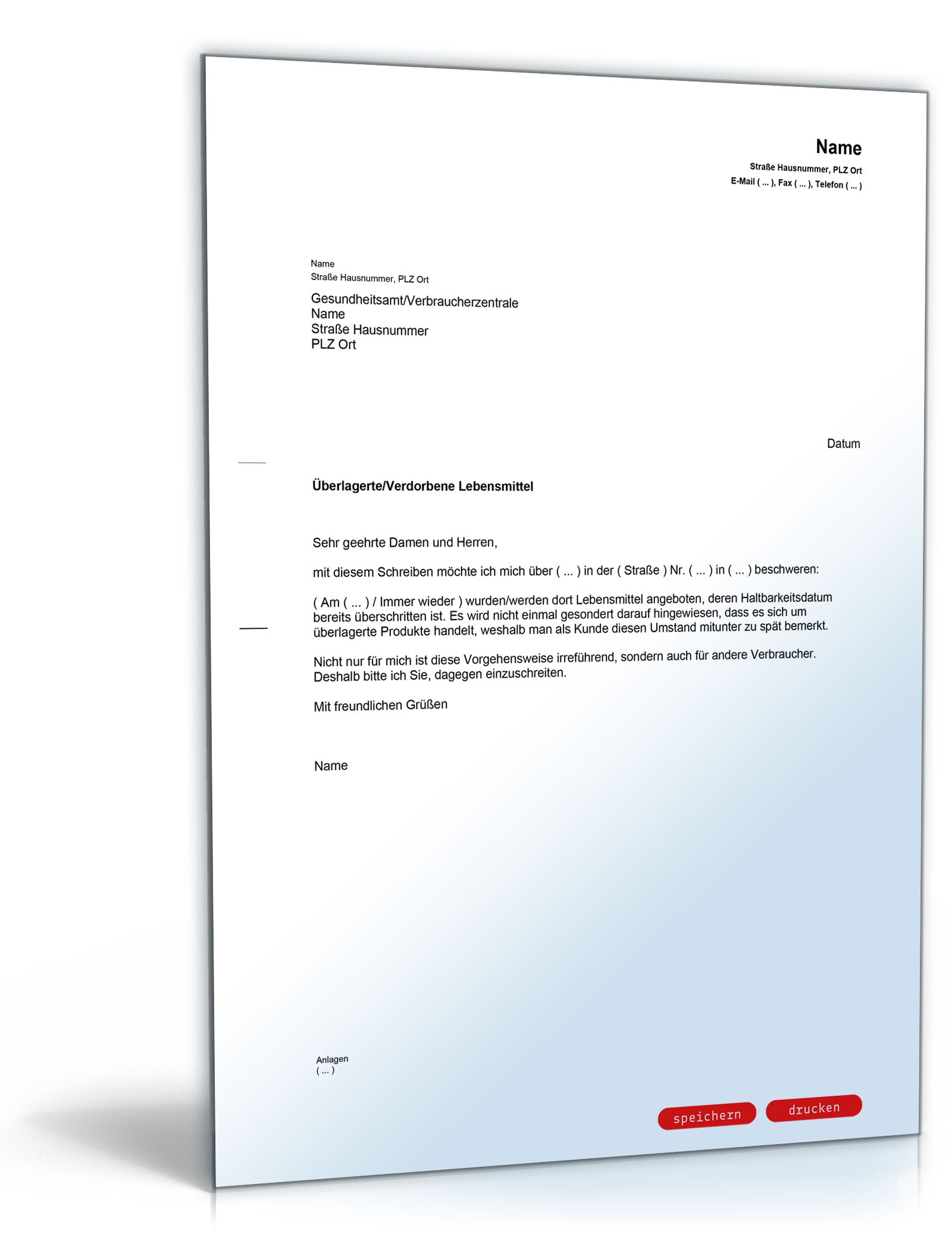 Beschwerde bei einer Gesundheitsbehörde PDF