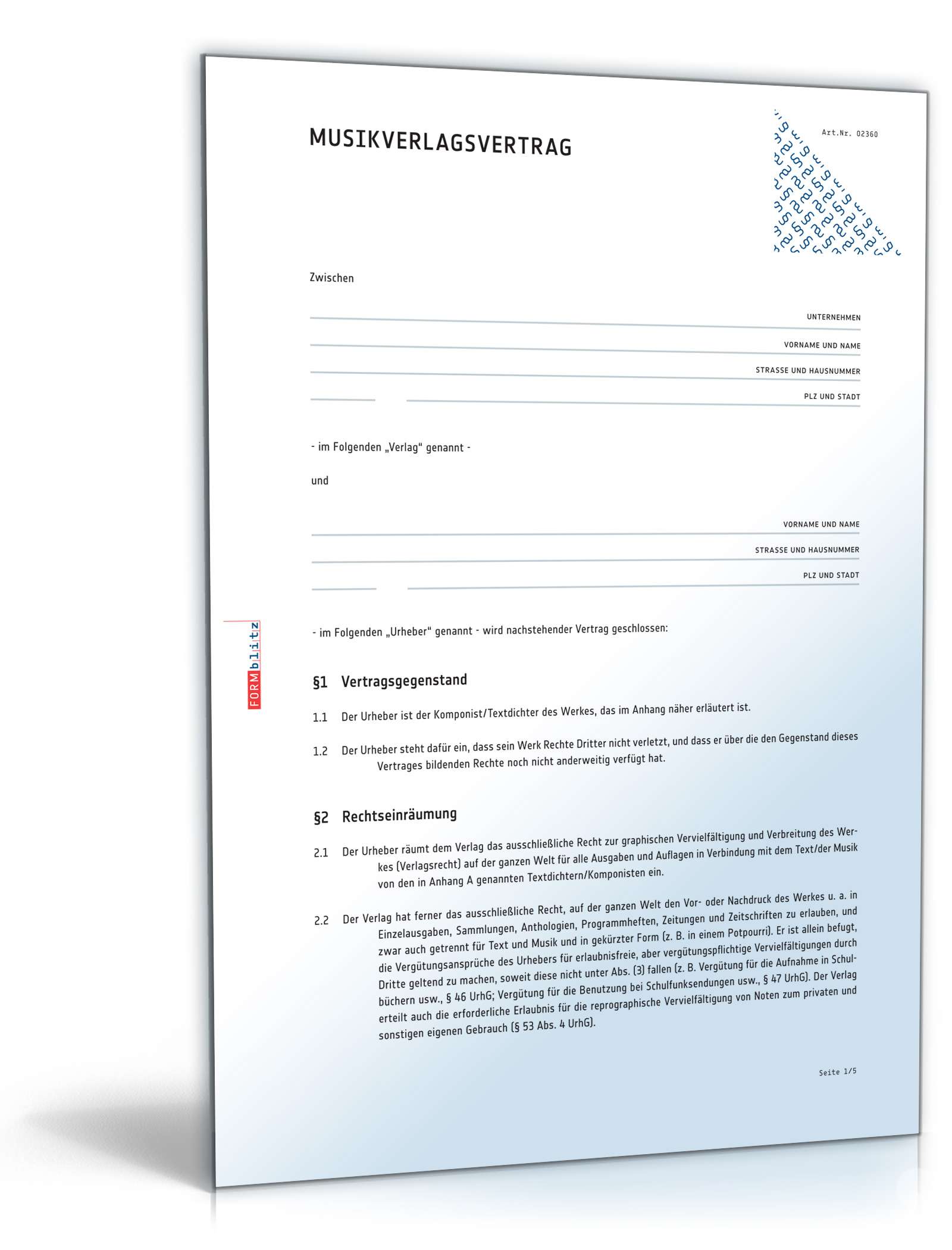 Musikverlagsvertrag Word