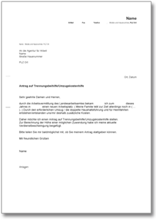 Antrag auf Trennungsbeihilfe Word