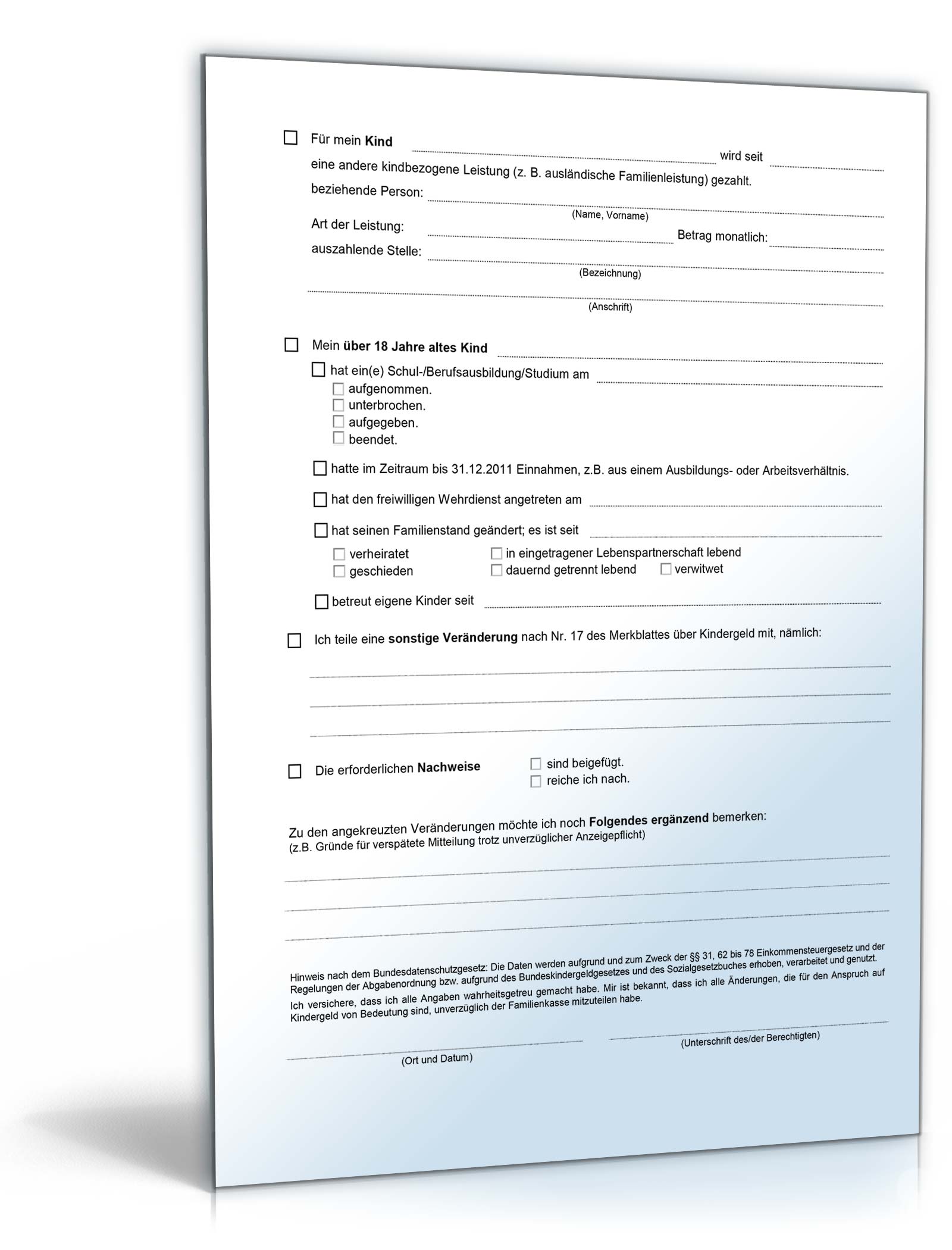 Veränderungsmitteilung Kindergeld PDF. Seite: 2