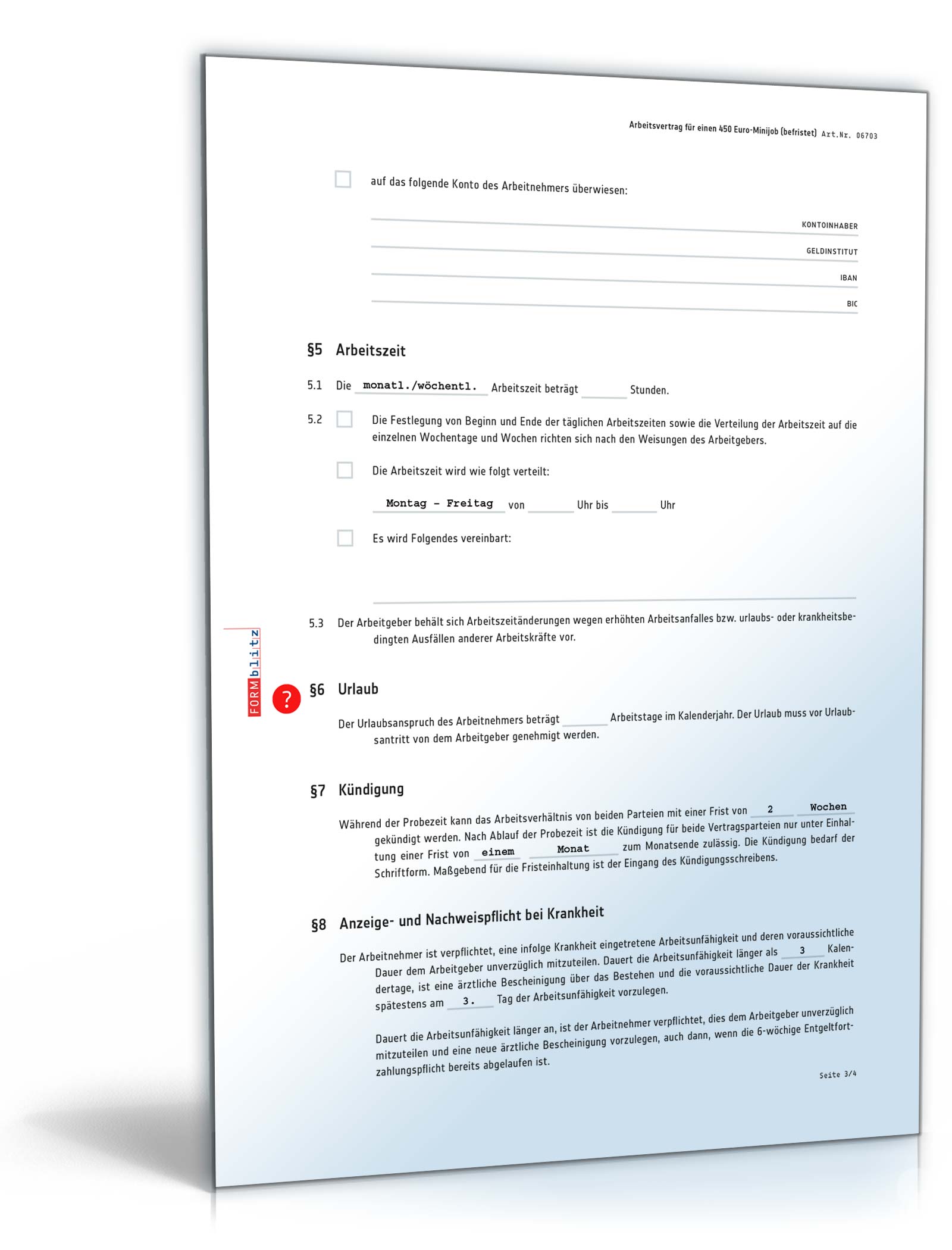 Befristeter Arbeitsvertrag Minijob PDF. Seite: 3