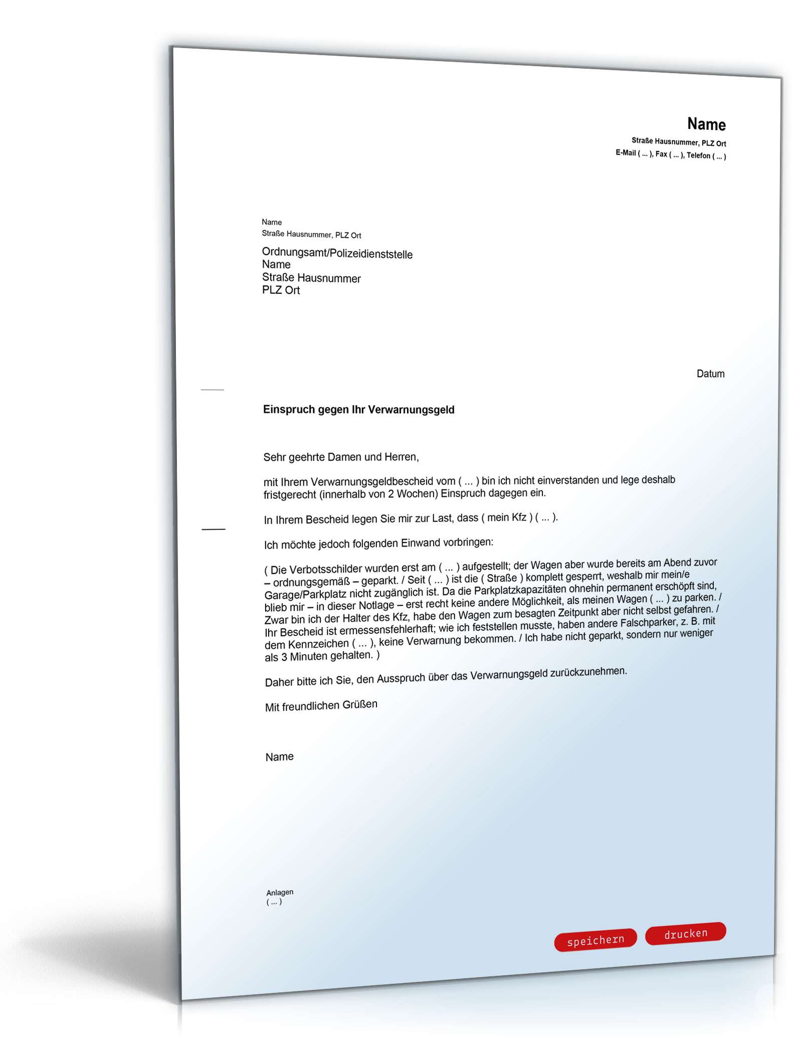 Einspruch Verwarnungsgeld PDF