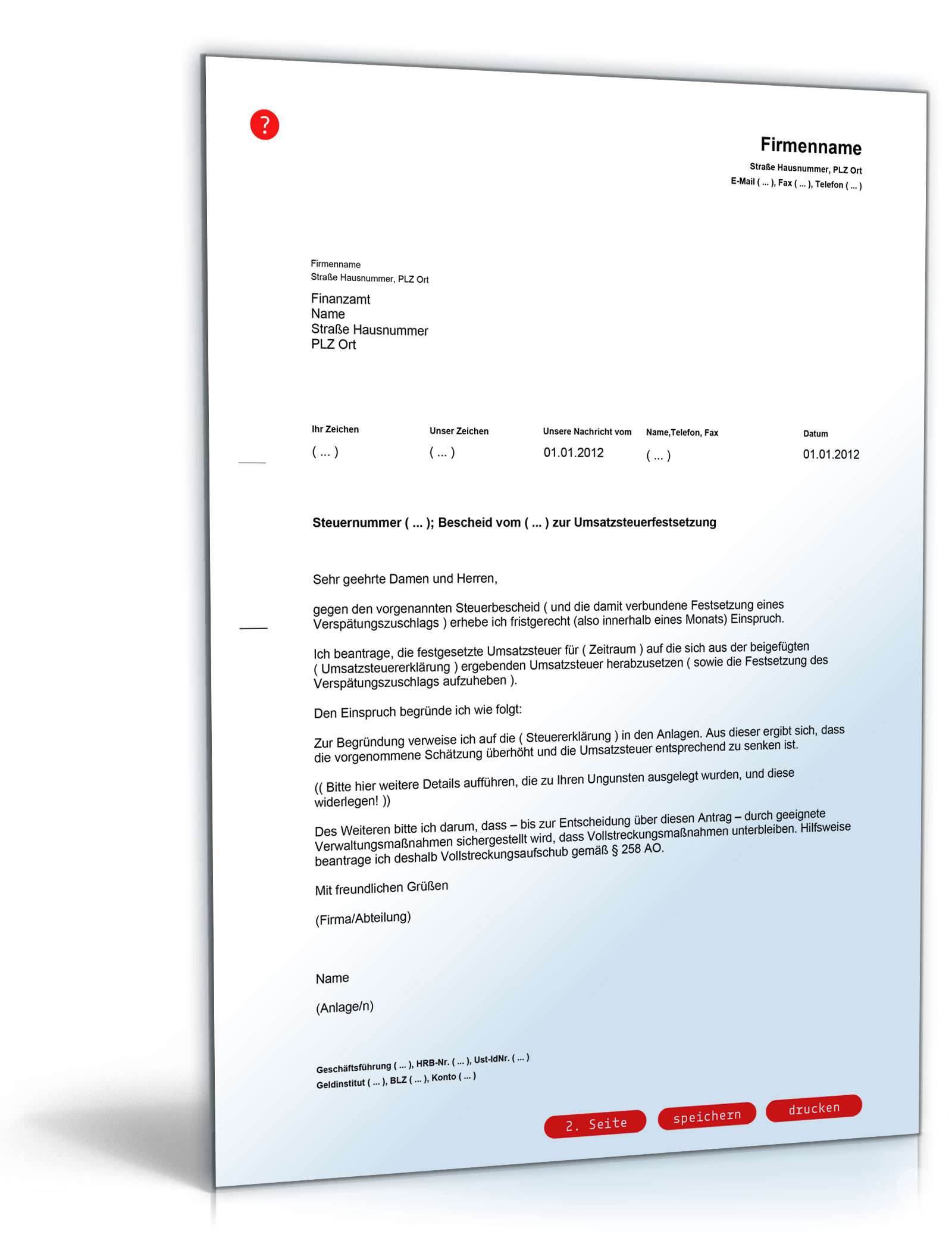 Einspruch gegen eine Umsatzsteuerschätzung PDF