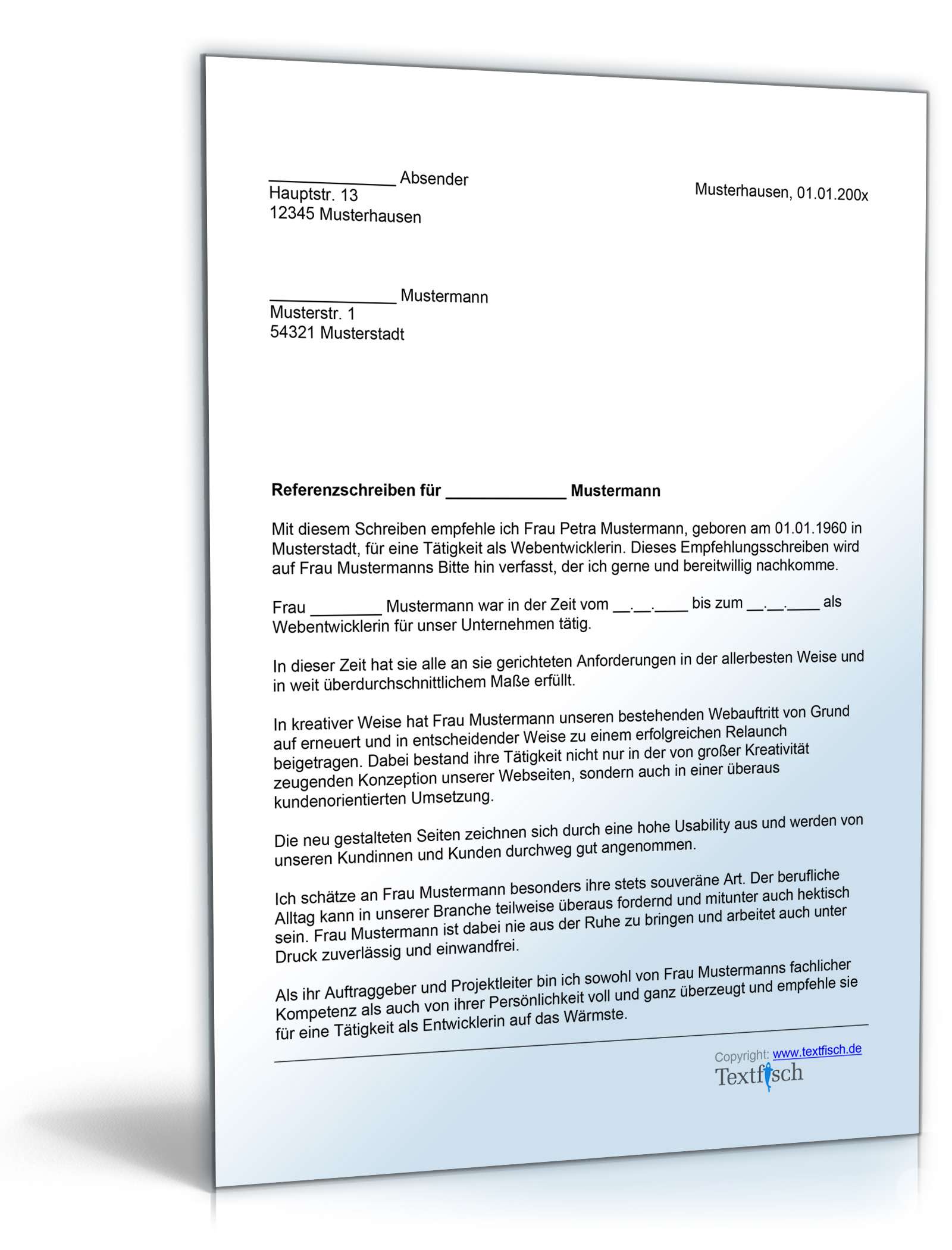 Referenzschreiben Webentwickler Word