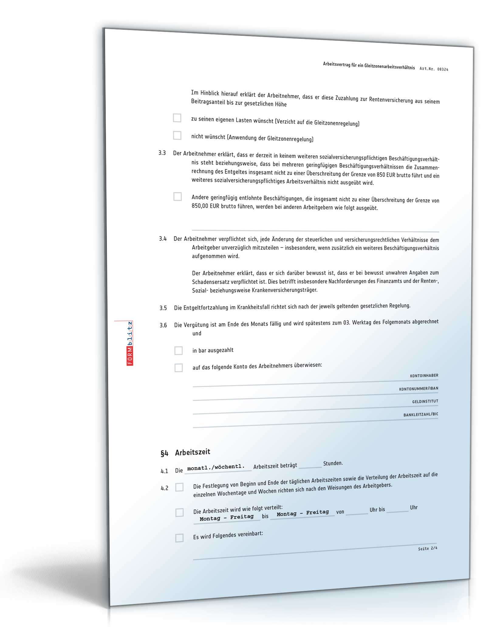 Arbeitsvertrag Gleitzone PDF. Seite: 2